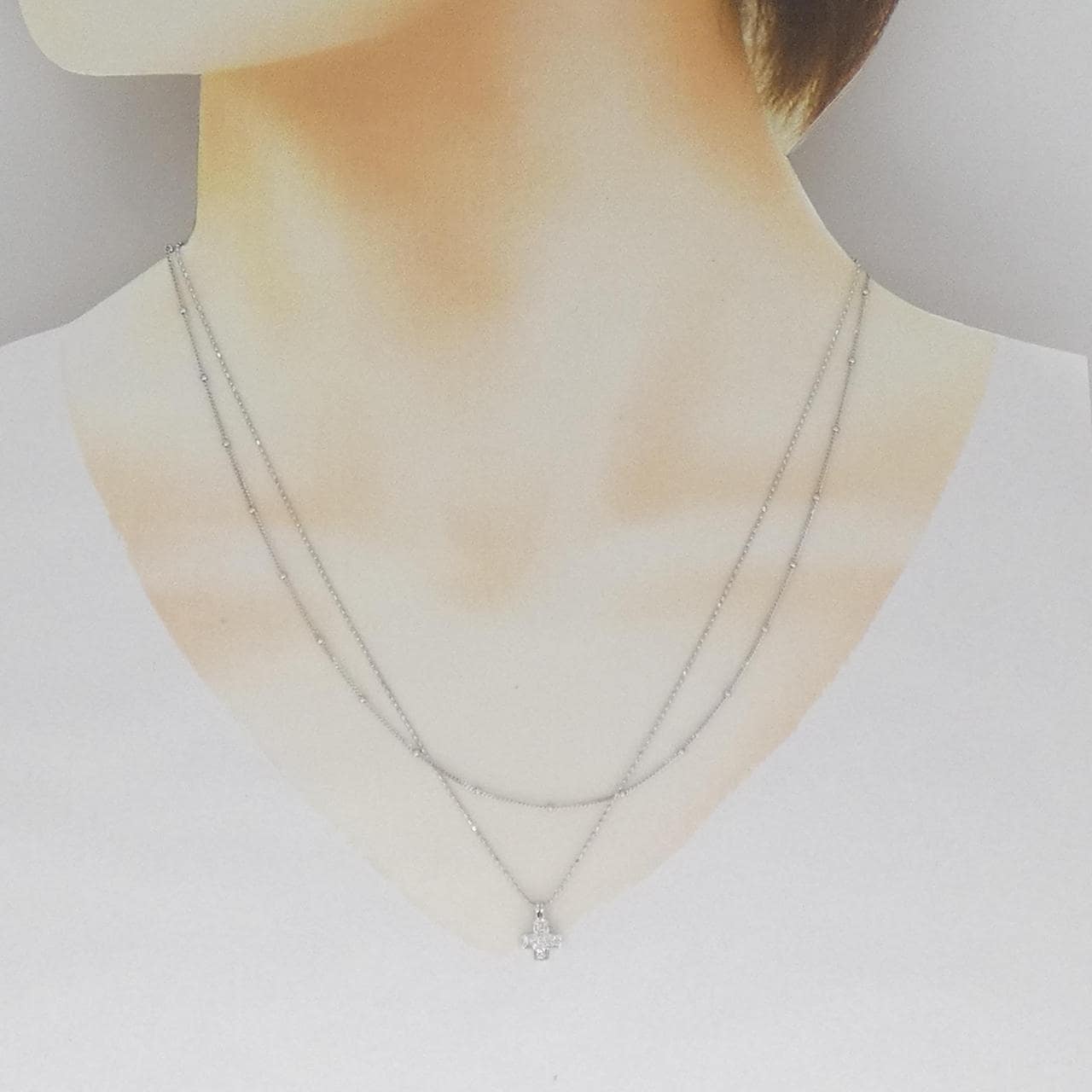 K18WG クロス ダイヤモンド ネックレス 0.10CT
