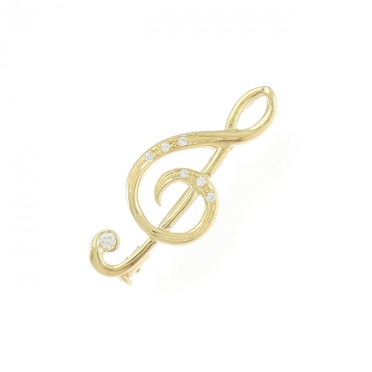 K18YG ト音記号 ダイヤモンド ブローチ 0.11CT