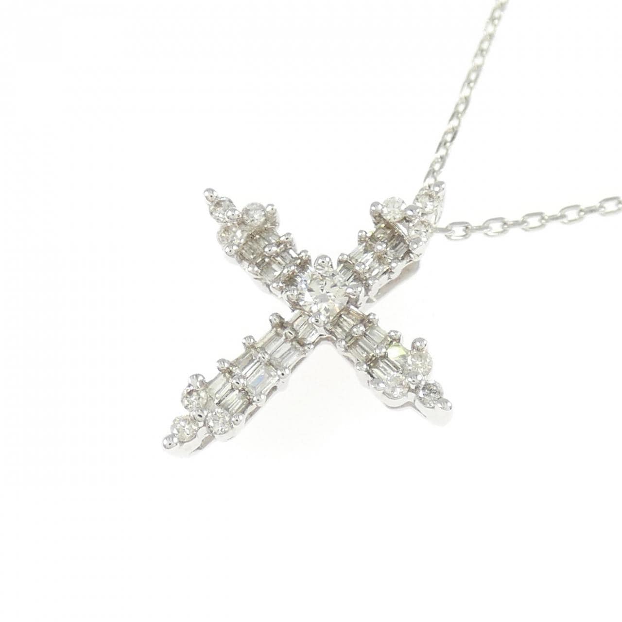 K18WG クロス ダイヤモンド ネックレス 0.21CT