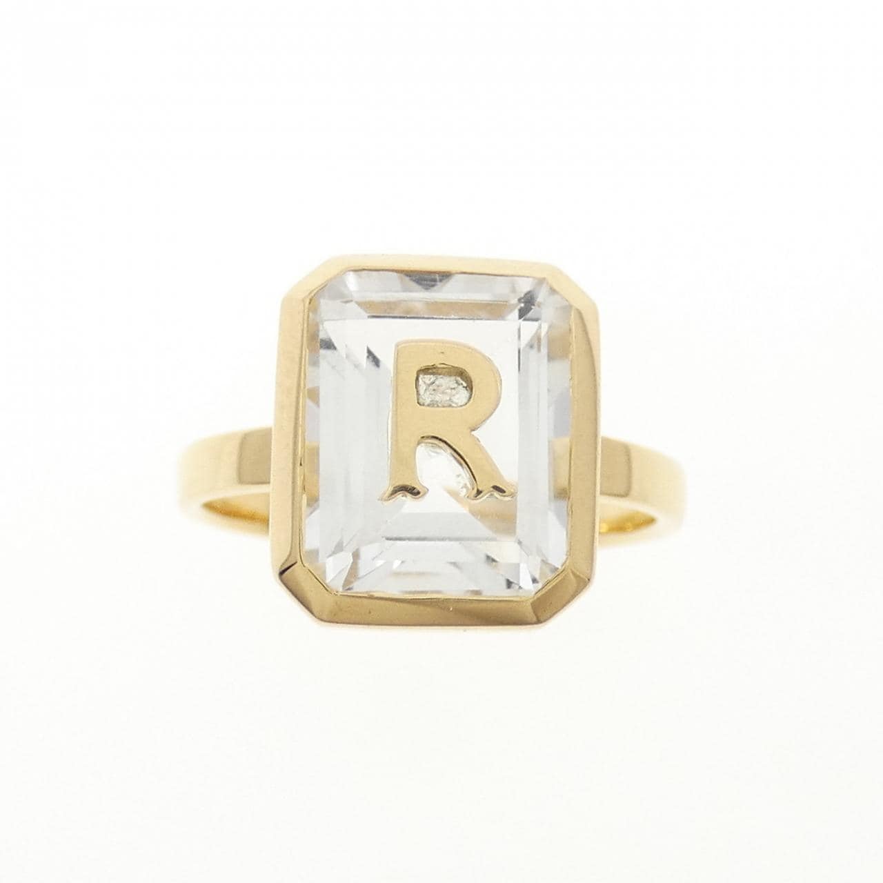 K18YG Initial R White Topaz Ring