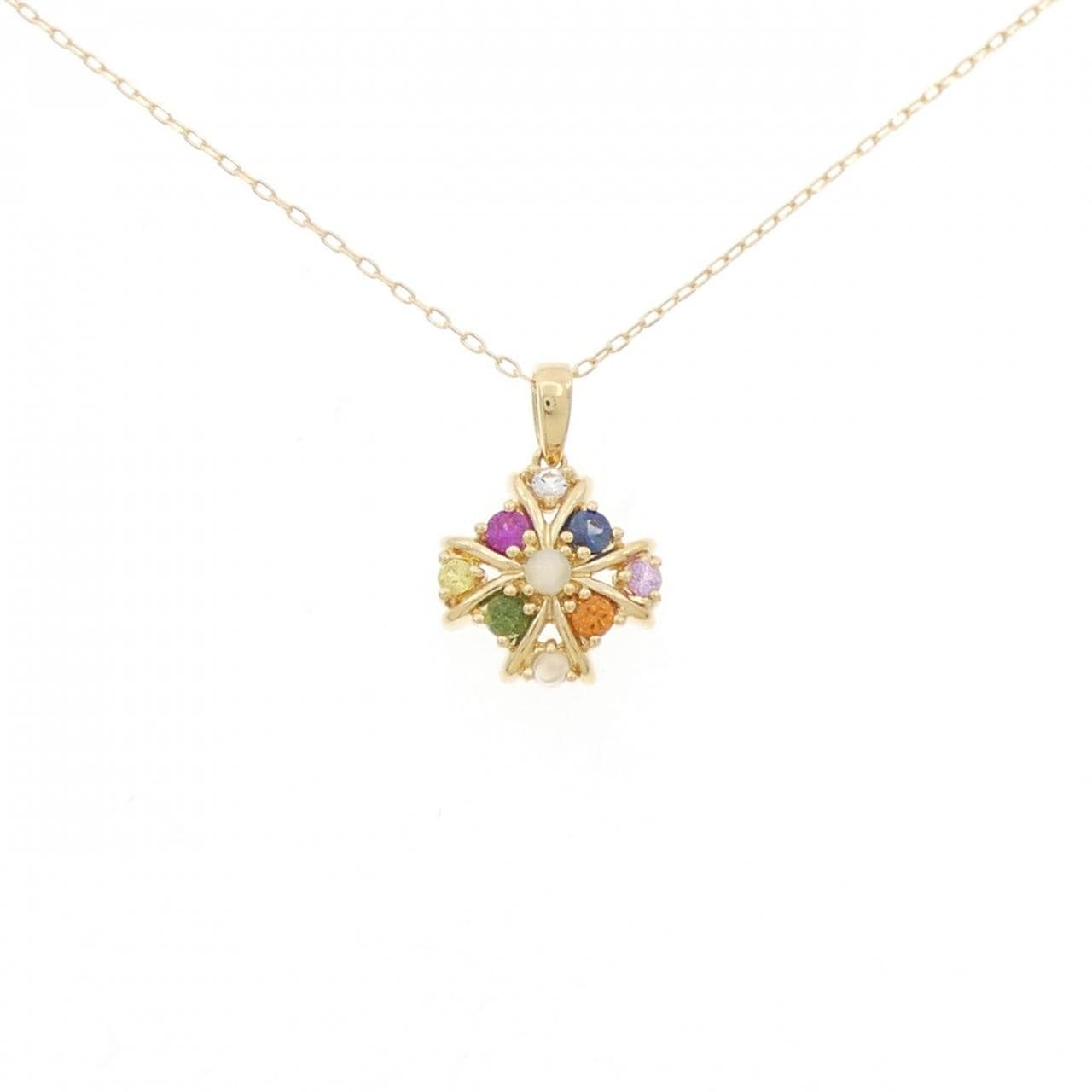 K18YG colored stone necklace