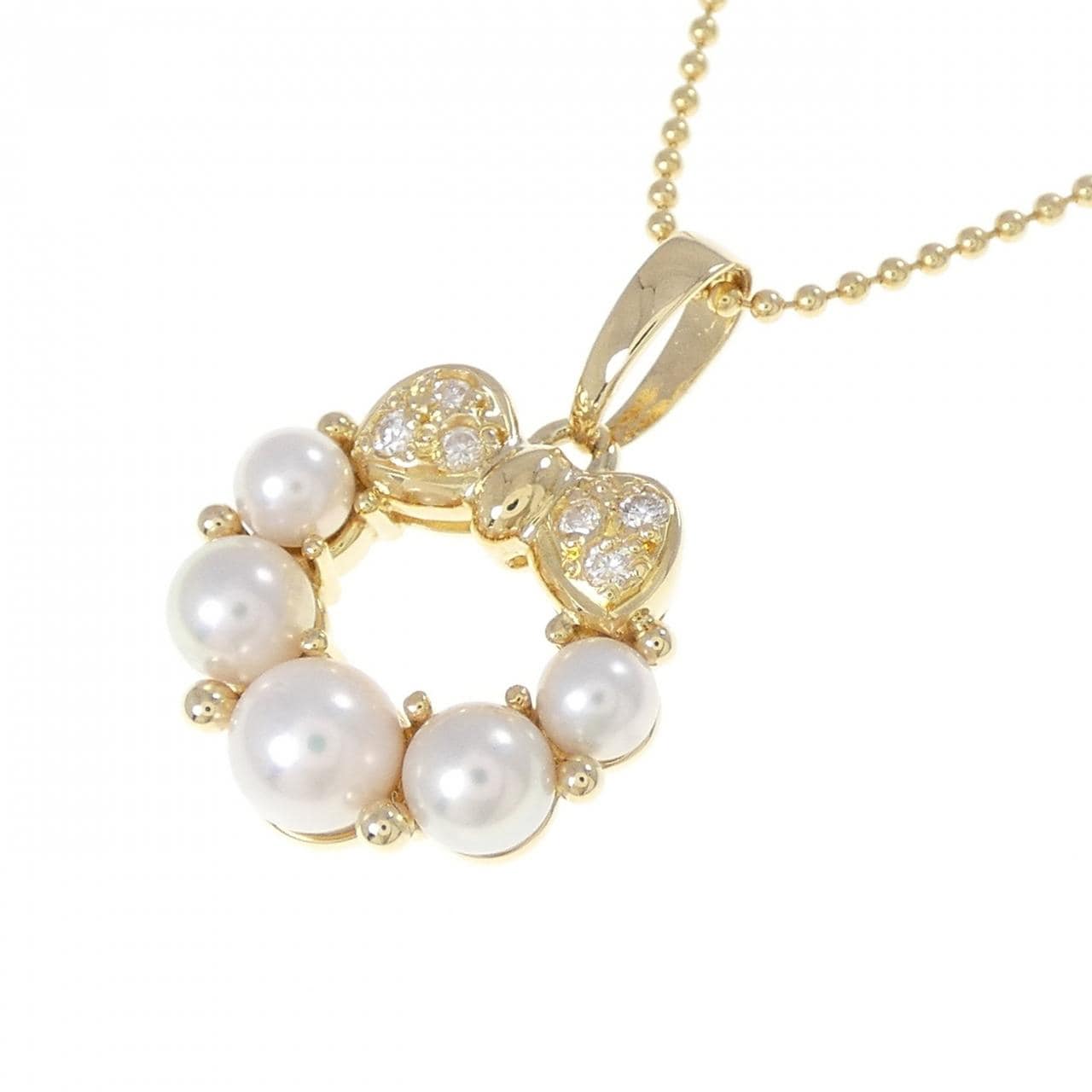 K18YG リボン アコヤパール ネックレス