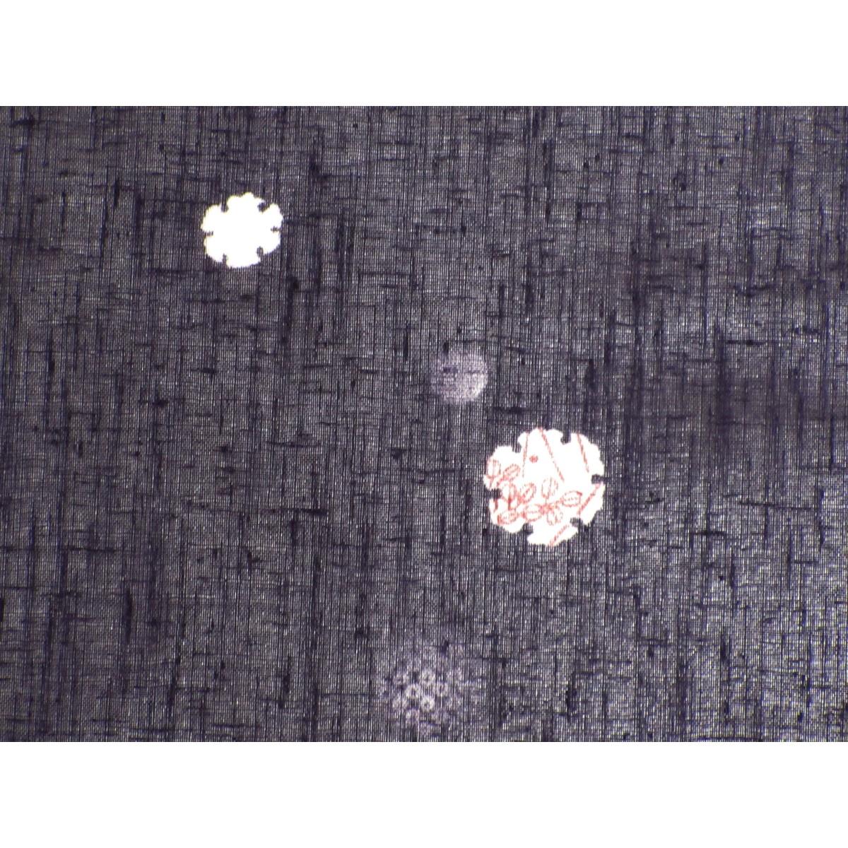 単衣　化繊　小紋　バチ衿　身幅３Ｌ寸
