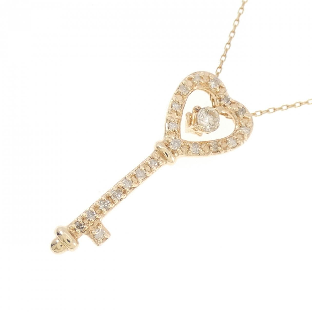 K10YG ハート×キー ダイヤモンド ネックレス 0.10CT