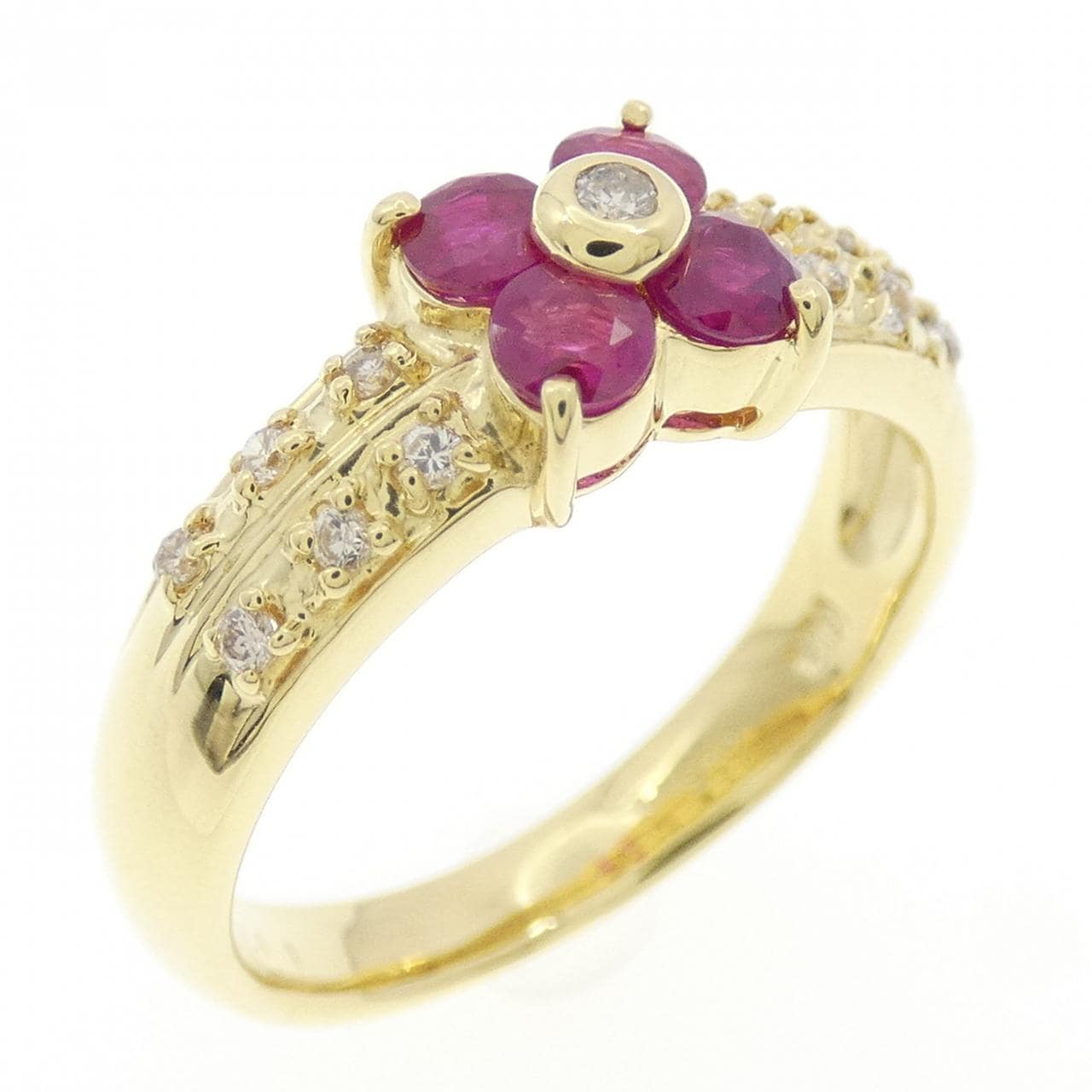 K18YG フラワー ルビー リング 0.50CT