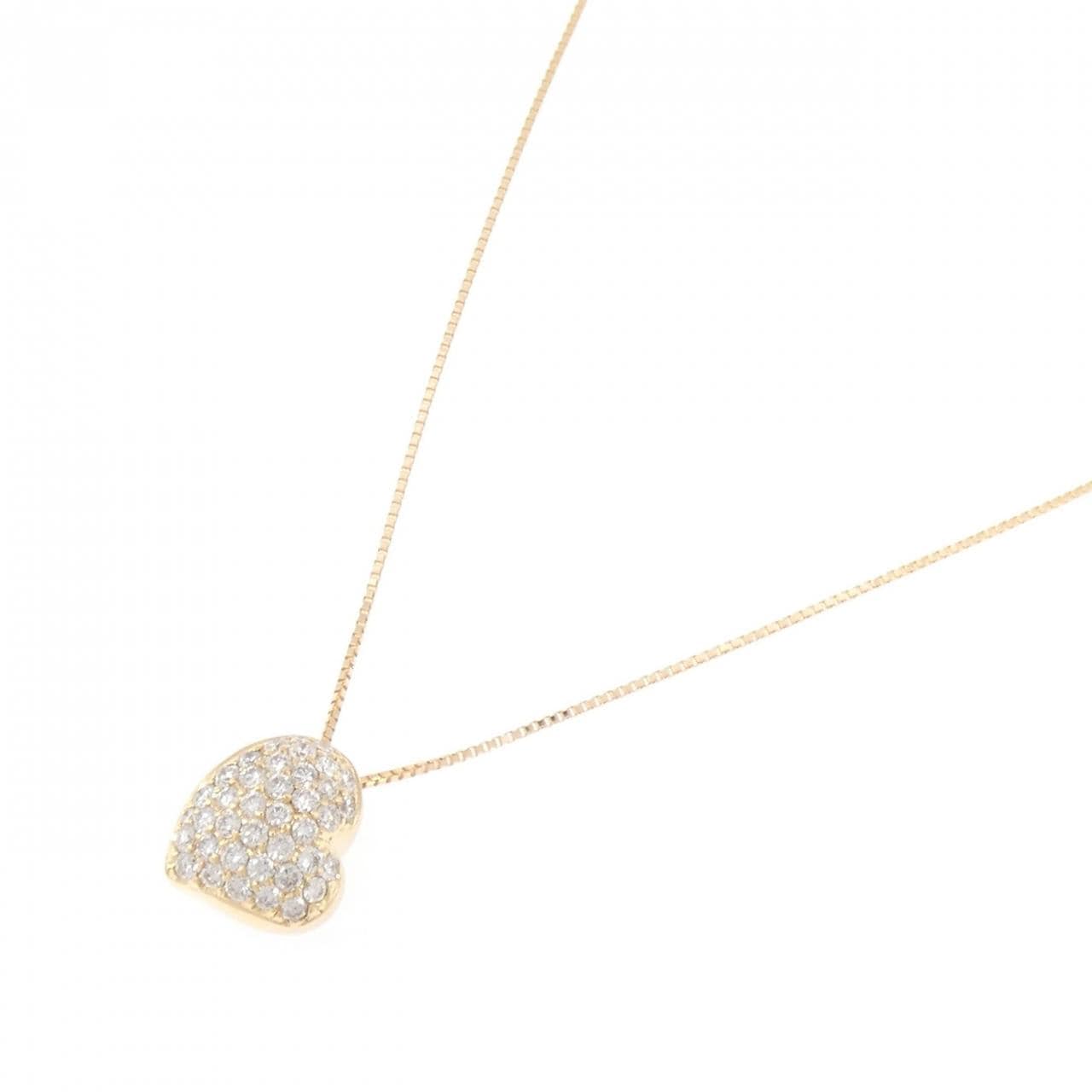 K18YG ハート パヴェ ダイヤモンド ネックレス 0.81CT