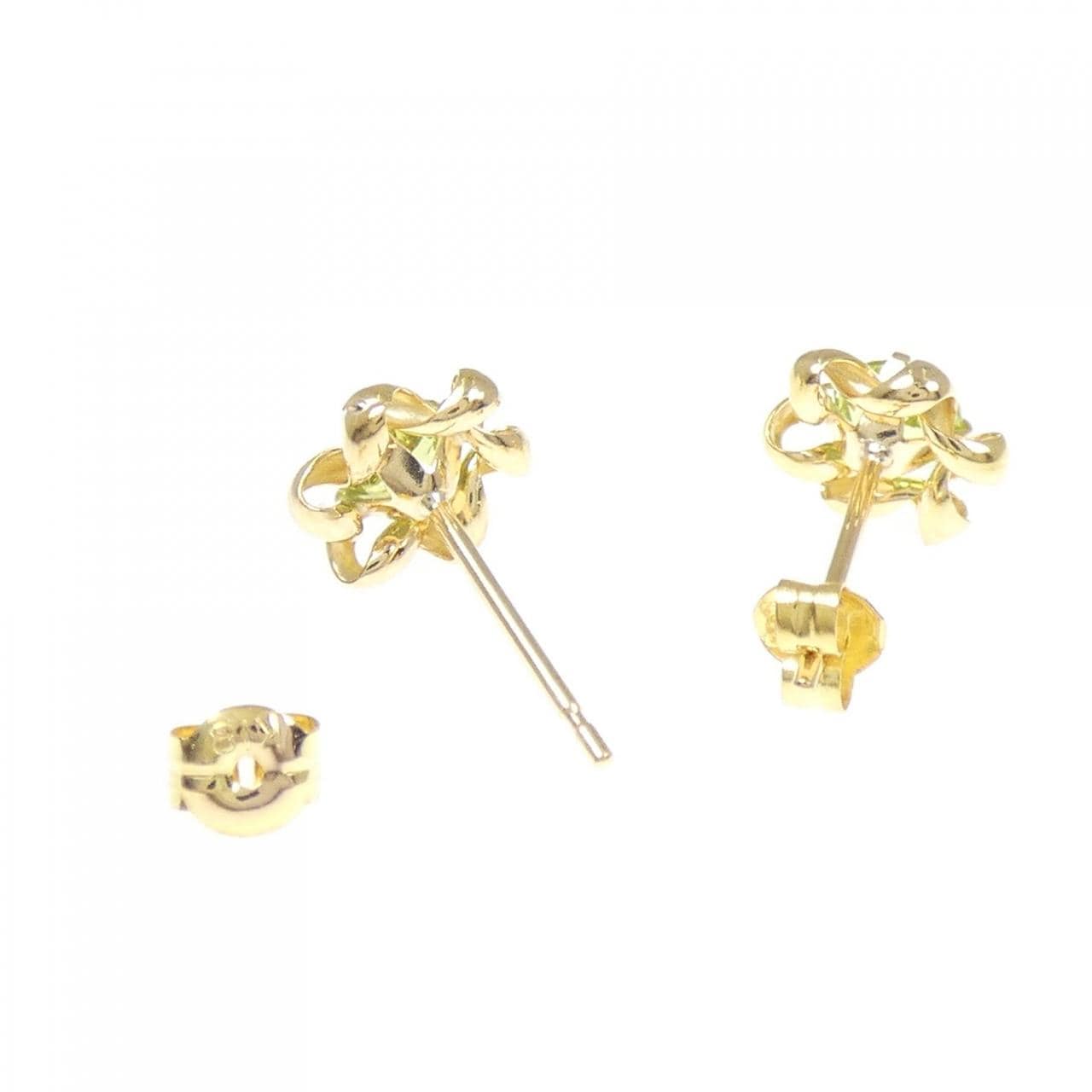 K18YG フラワー ペリドット ピアス
