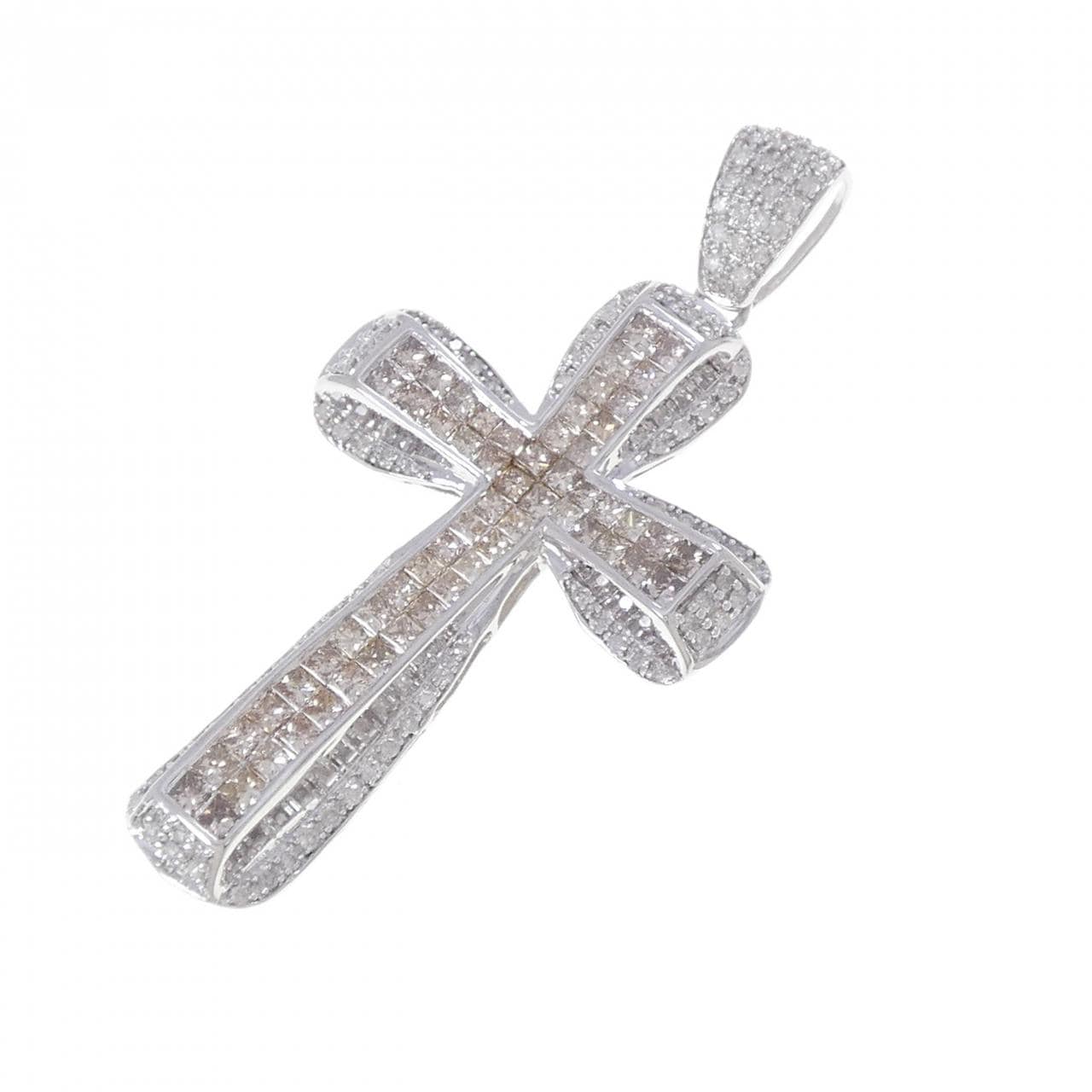 K18WG クロス ダイヤモンド ペンダント 4.00CT