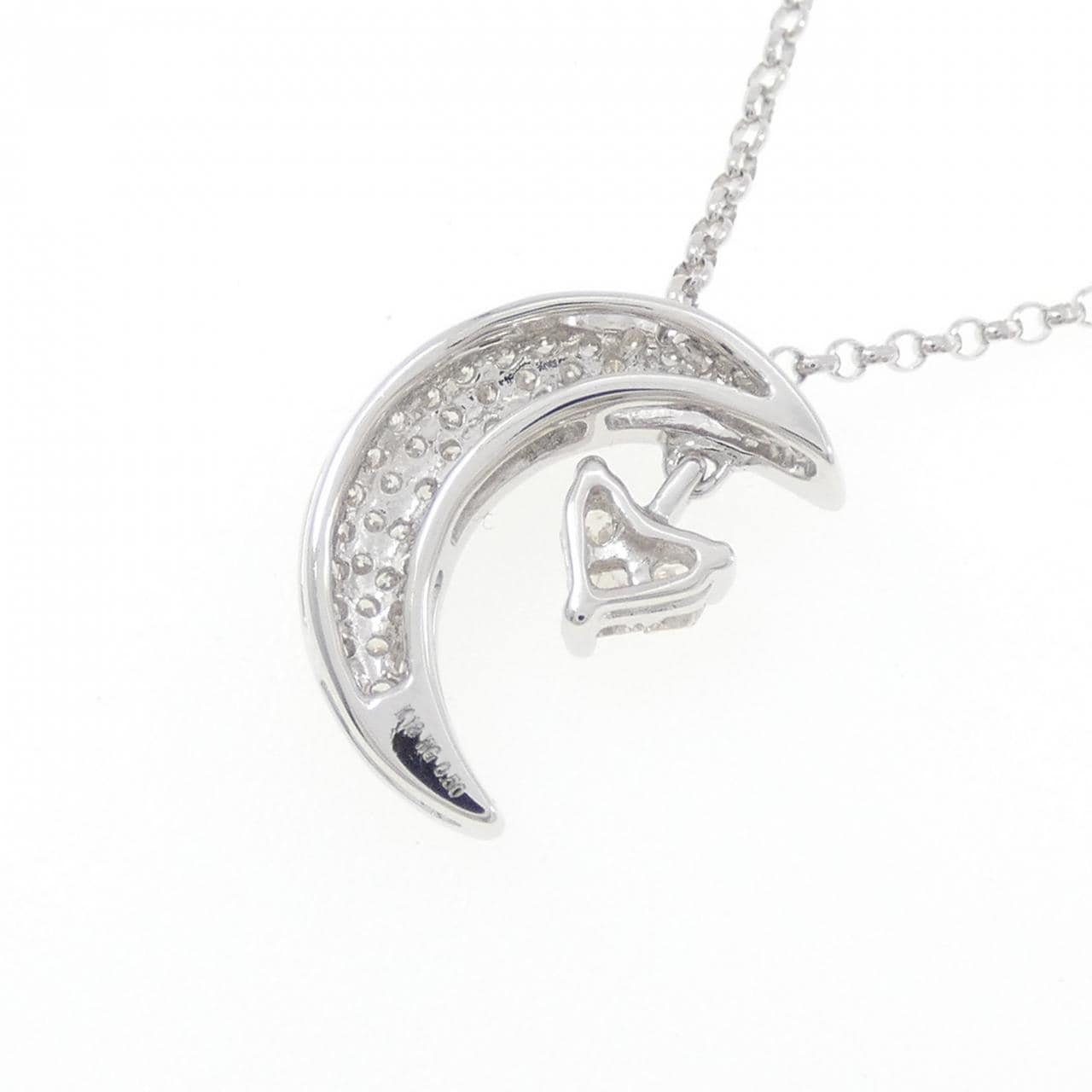 K18WG ハート×ムーン ダイヤモンド ネックレス 0.50CT