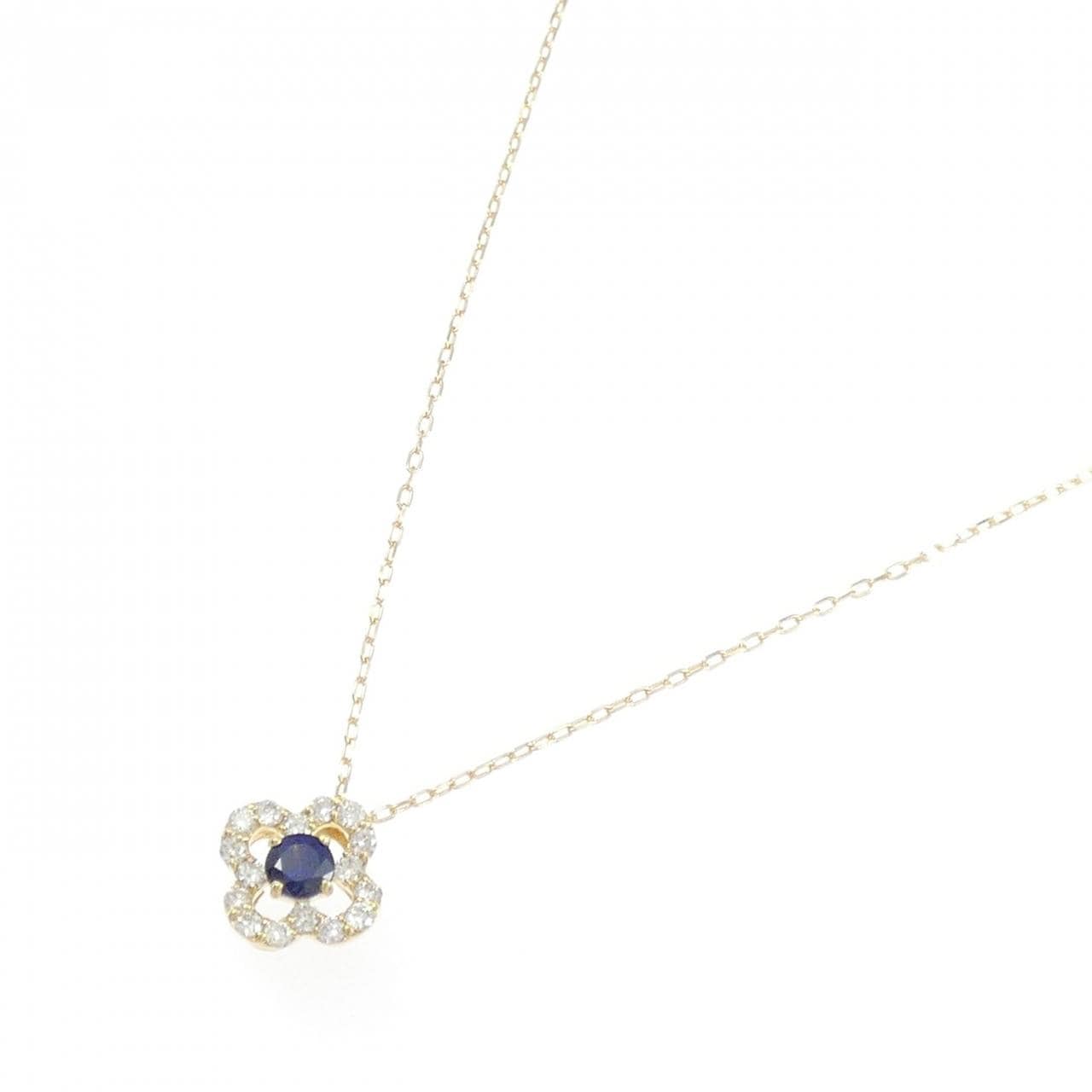 K18YG Flower Sapphire Necklace 0.28CT