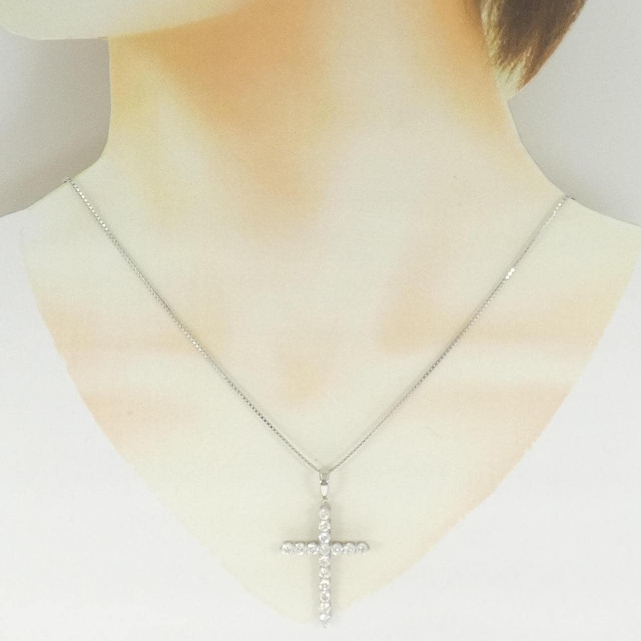 K18WG クロス ダイヤモンド ネックレス 2.00CT