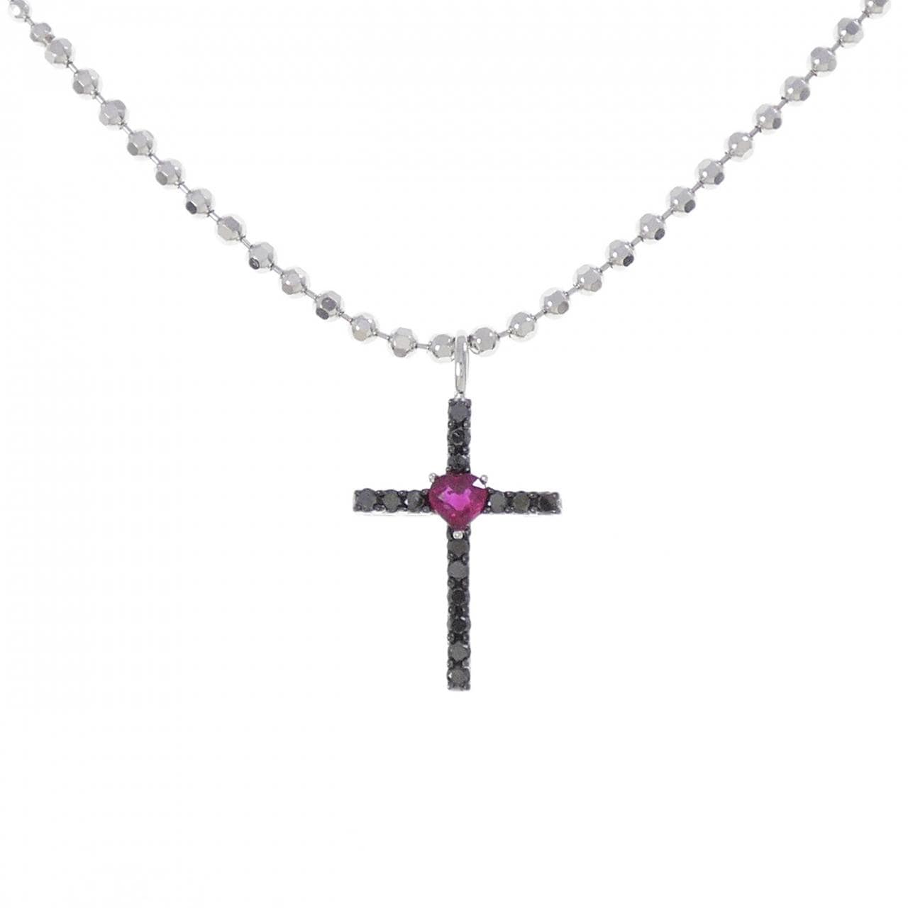 K18WG クロス×ハート ルビー ネックレス 0.23CT