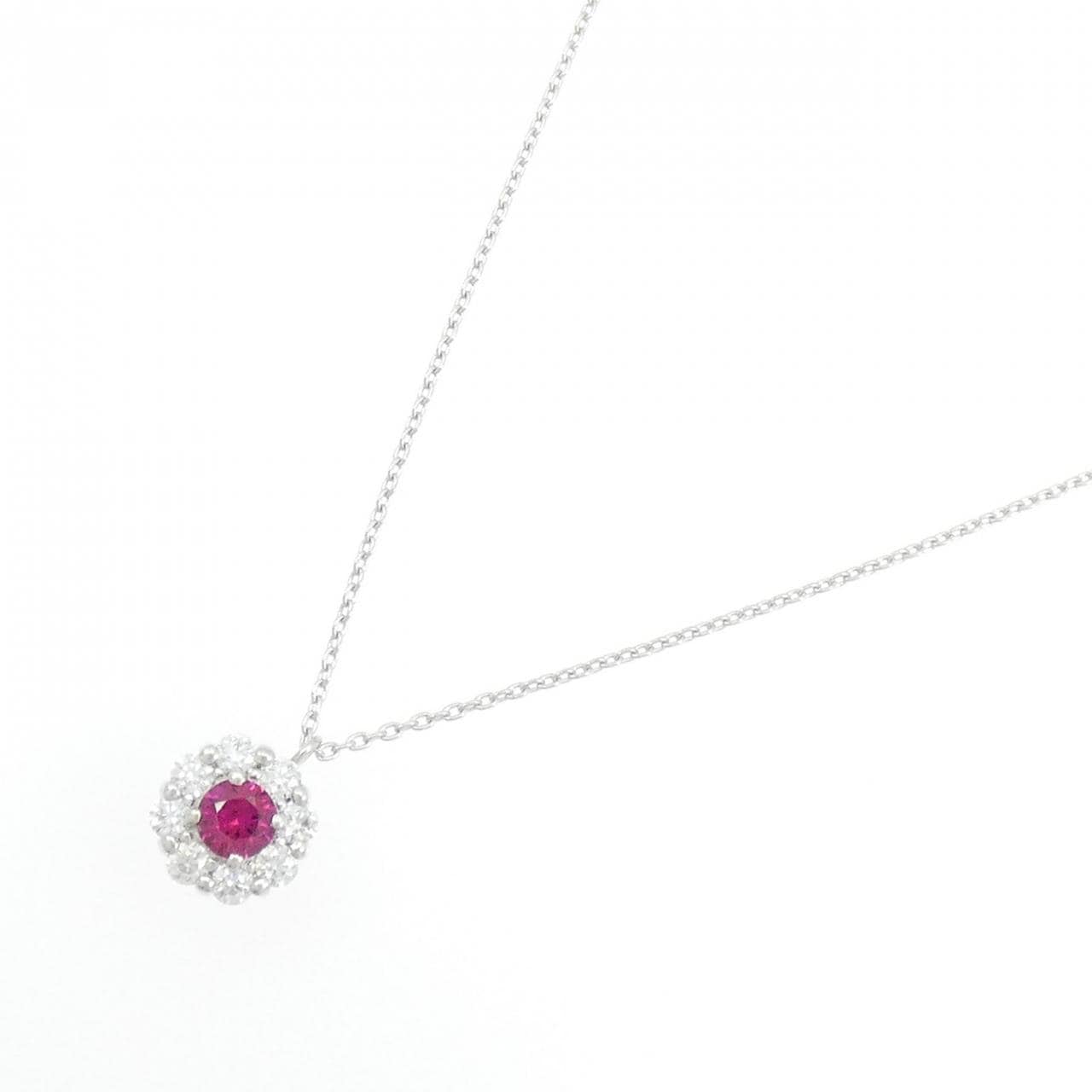 K18WG フラワー ルビー ネックレス 0.341CT