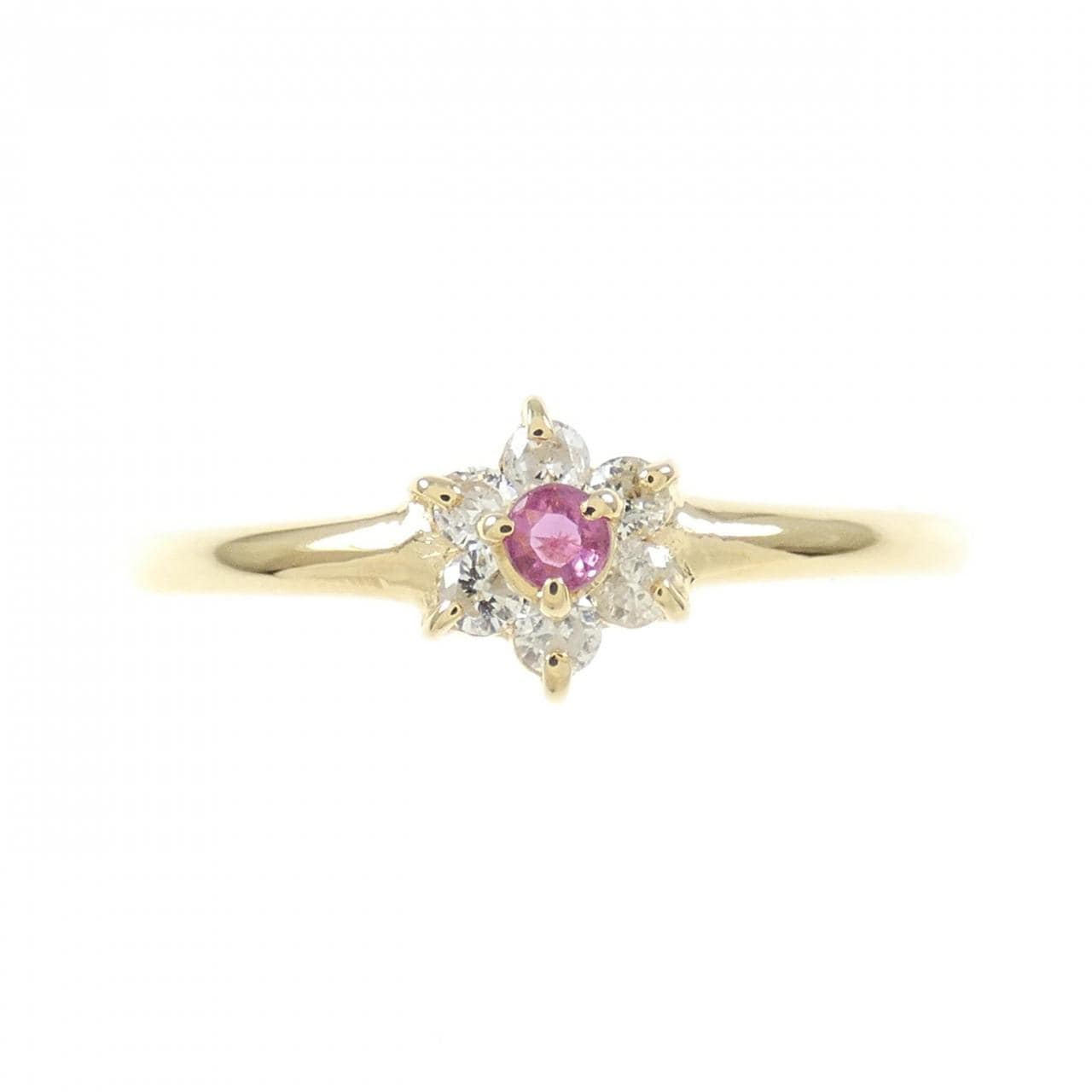 K18YG flower ruby ring