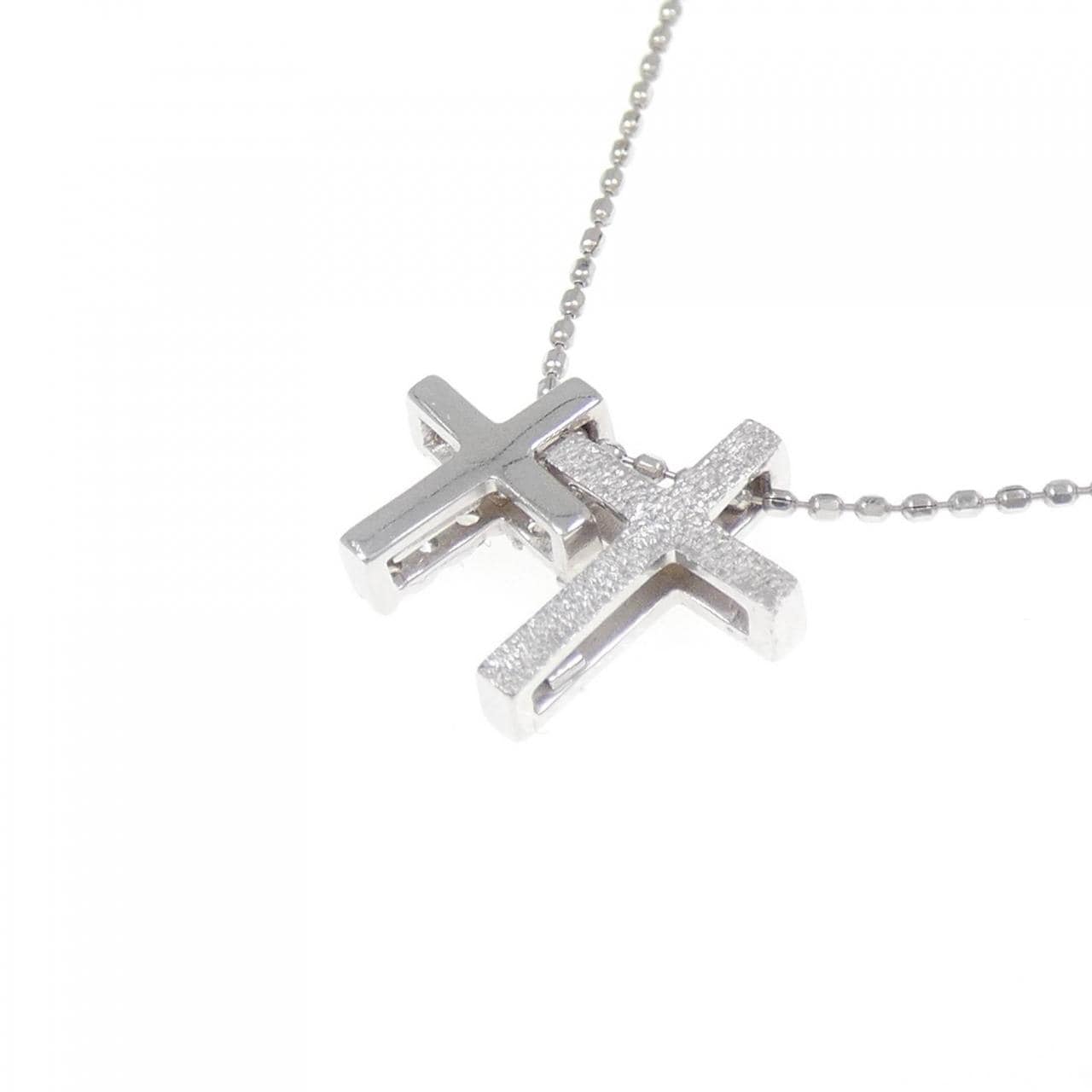 K18WG クロス ダイヤモンド ネックレス 0.05CT