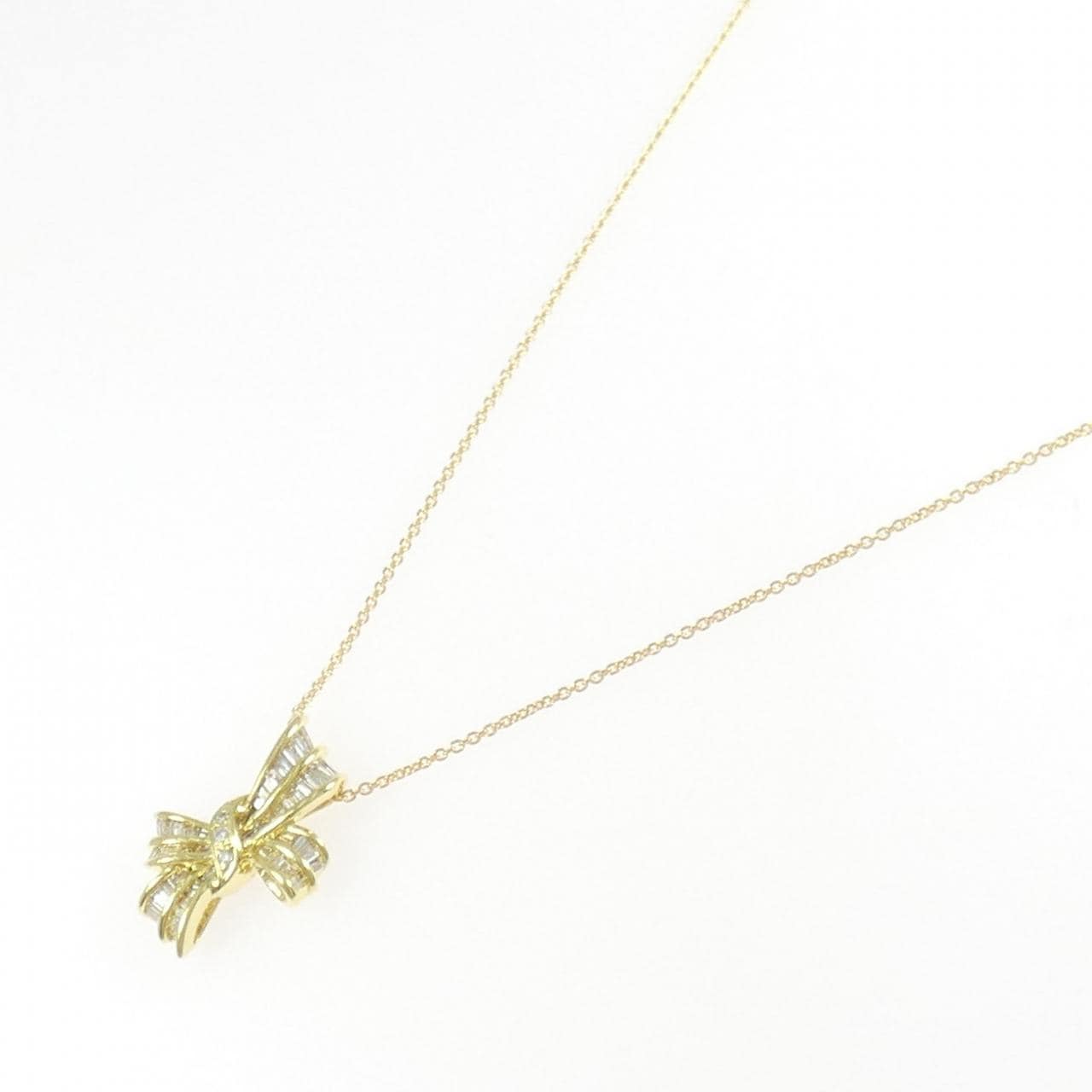 K18YG/750YG リボン ダイヤモンド ネックレス 0.40CT