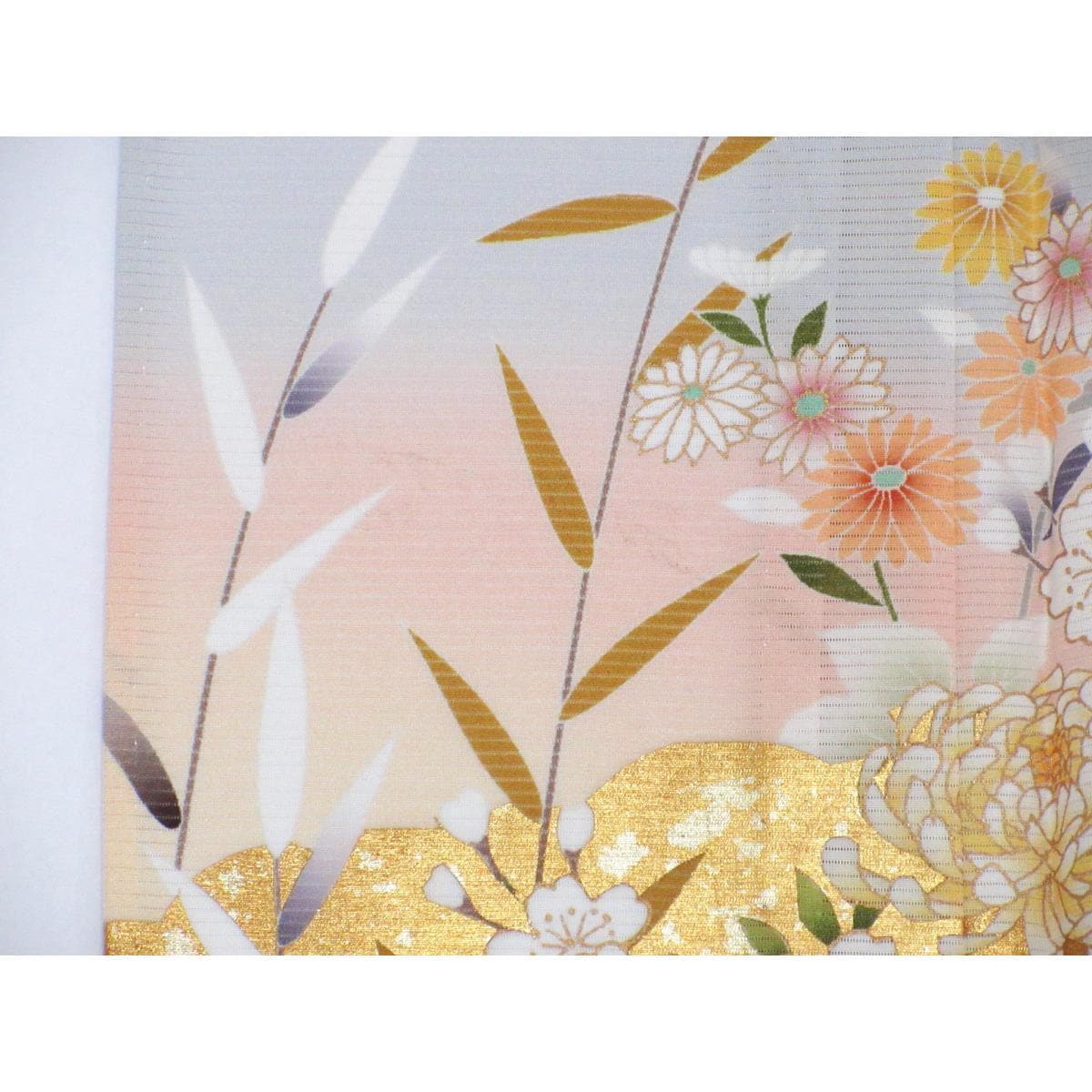 【未使用品】単衣　駒絽訪問着　友禅金彩加工　刺繍入りボカシ染