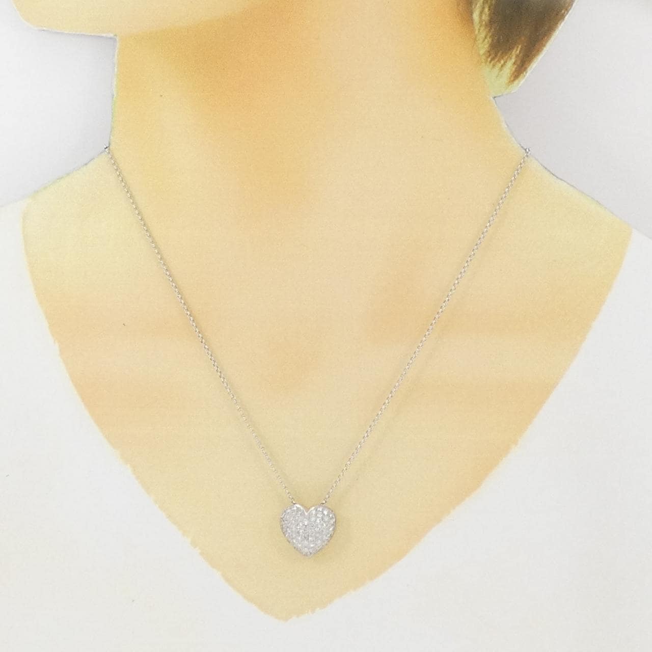 K18WG ハート パヴェ ダイヤモンド ネックレス 1.00CT