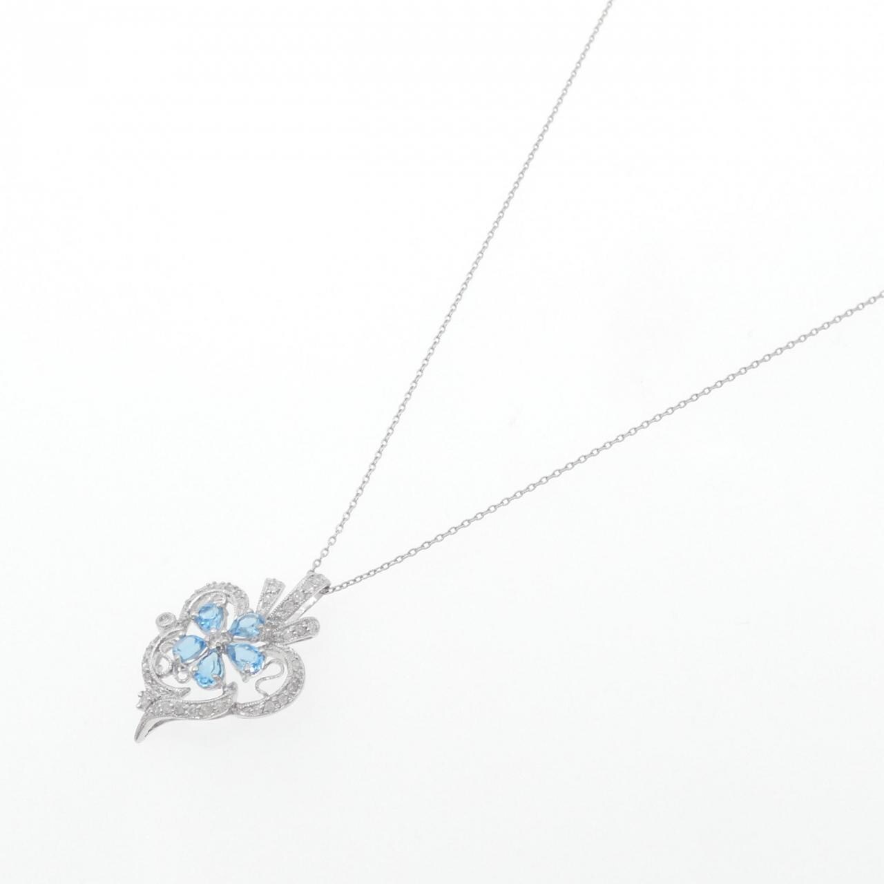 K18WG フラワー ブルートパーズ ネックレス 0.80CT