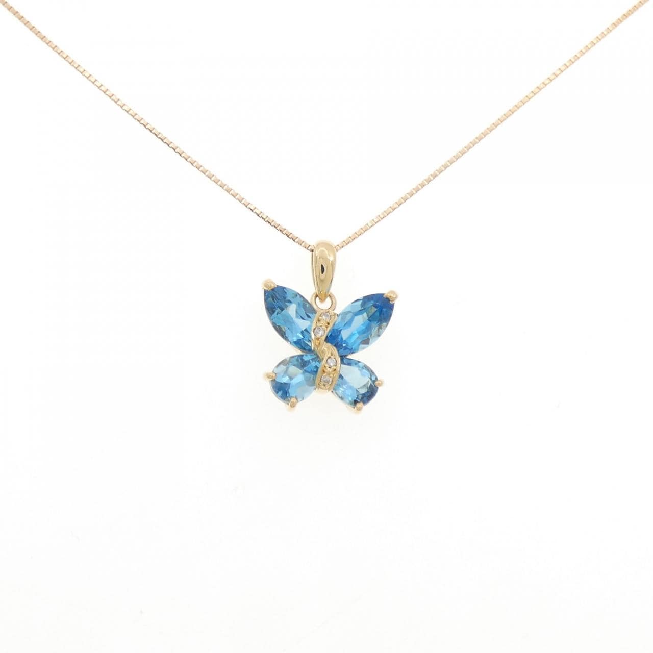 K18YG/K18PG バタフライ ブルートパーズ ネックレス