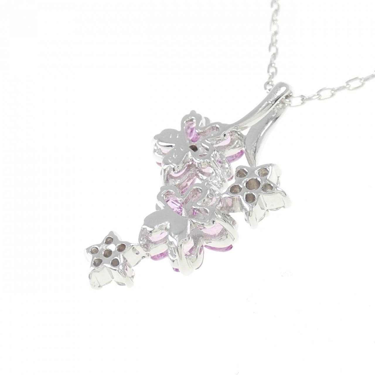 K18WG フラワー サファイヤ ネックレス 1.10CT