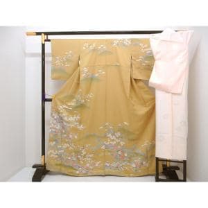 Visiting kimono, Yuzen gold leaf finish, kimono and undergarment, 2-piece set, sleeve length S size