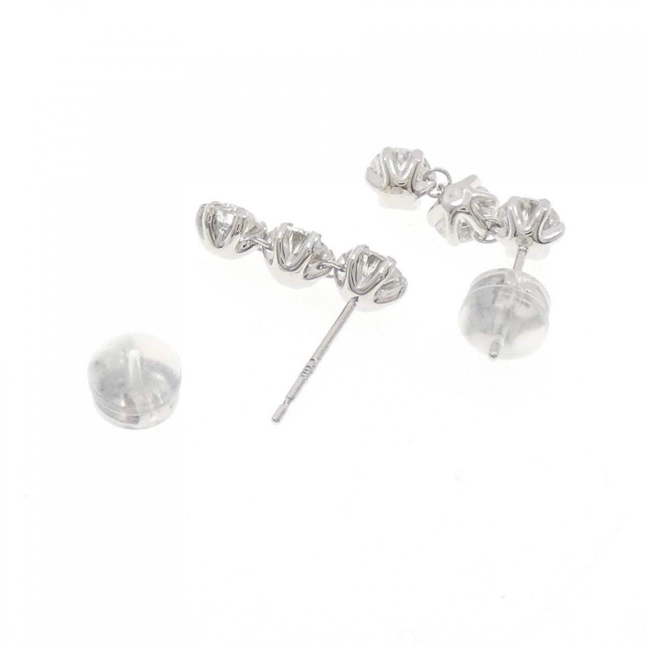 K18WG スリーストーン ダイヤモンド ピアス 2.00CT