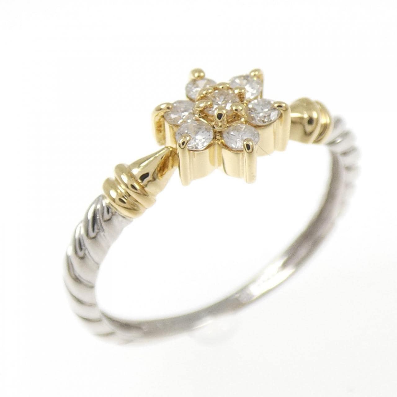 PT900/K18YG フラワー ダイヤモンド リング 0.14CT