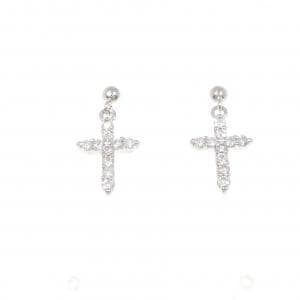 K14WG クロス ダイヤモンド ピアス 0.30CT