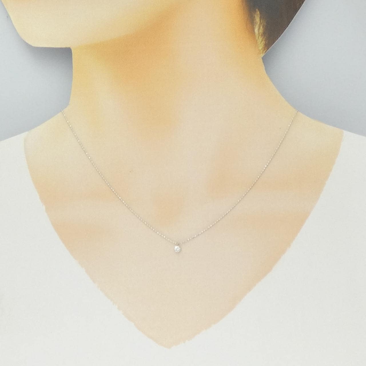 K18WG ソリティア ダイヤモンド ネックレス 0.1CT