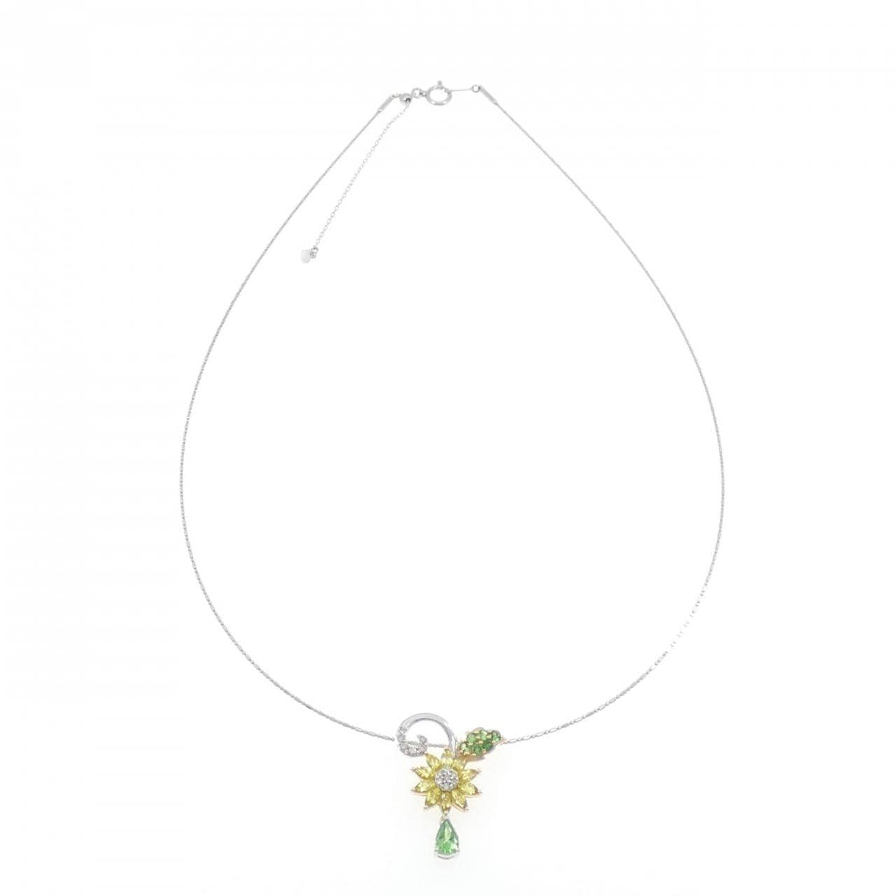 K18/K18WG/PT999 フラワー カラーストーン ネックレス