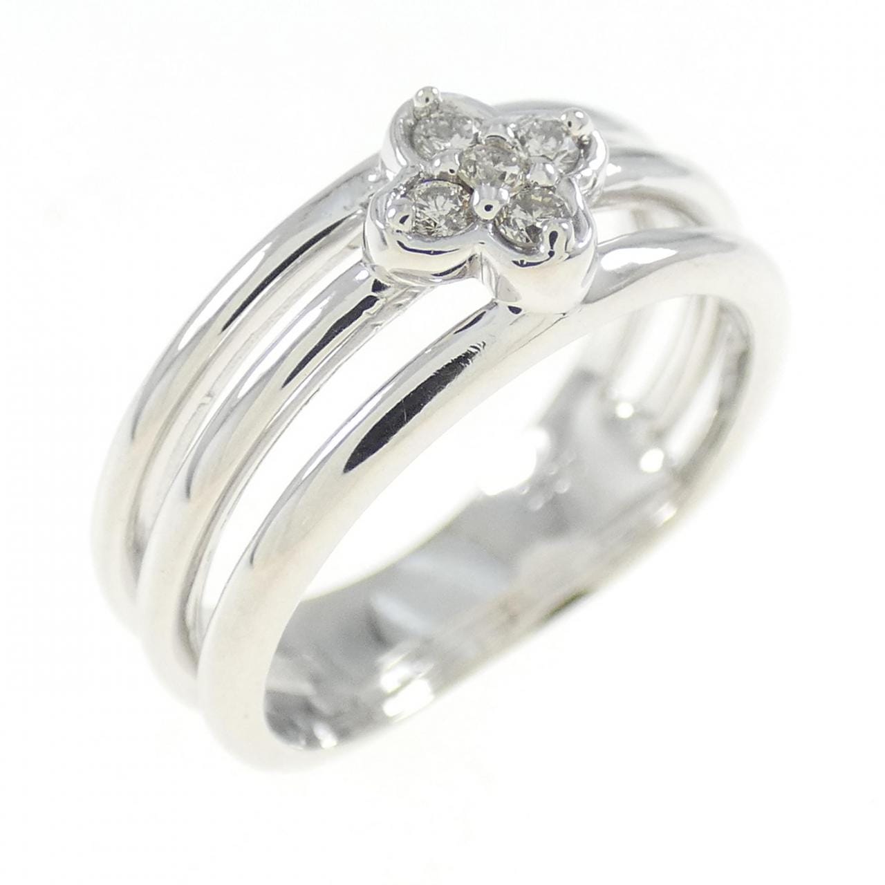 K18WG フラワー ダイヤモンド リング 0.07CT