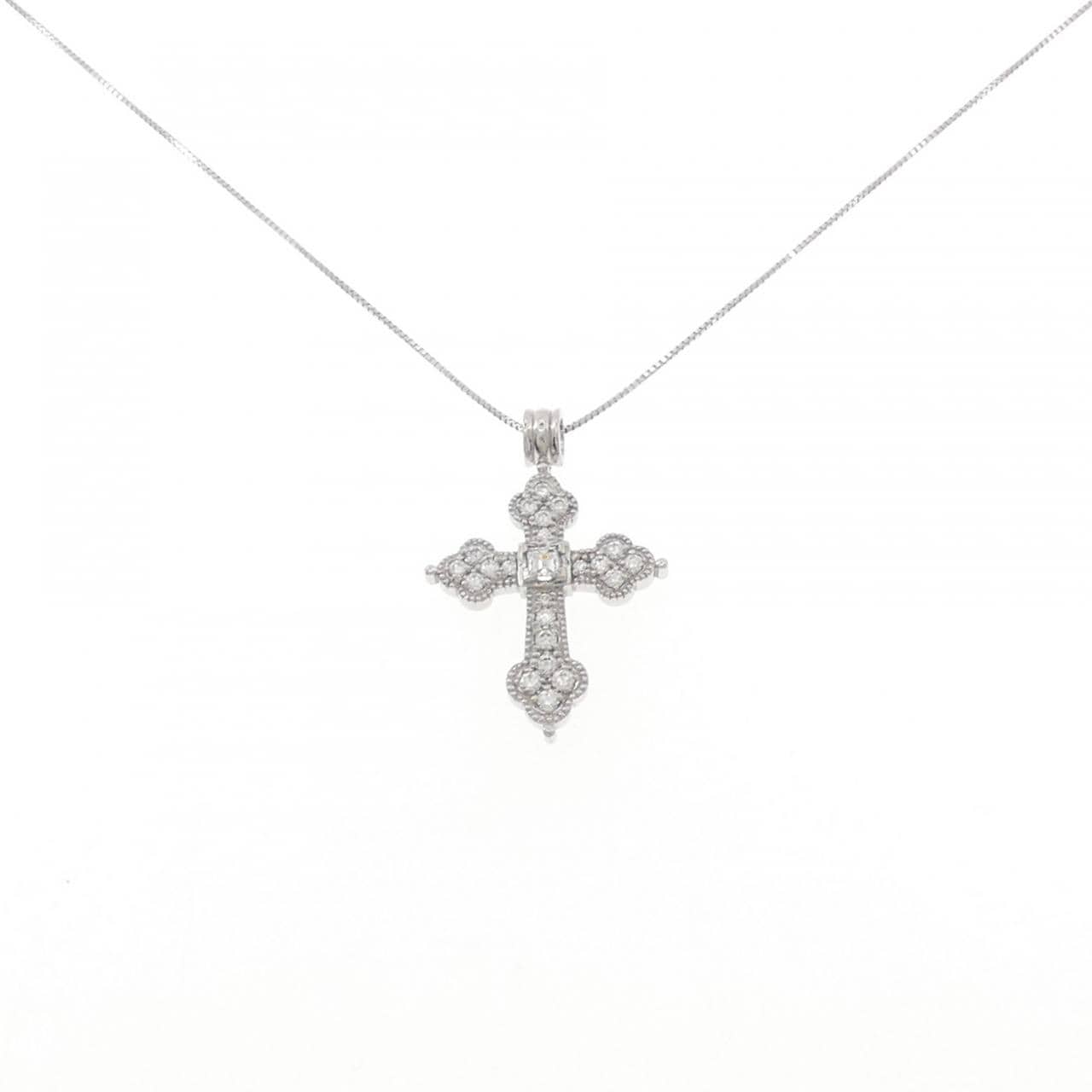 K18WG クロス ダイヤモンド ネックレス 0.15CT
