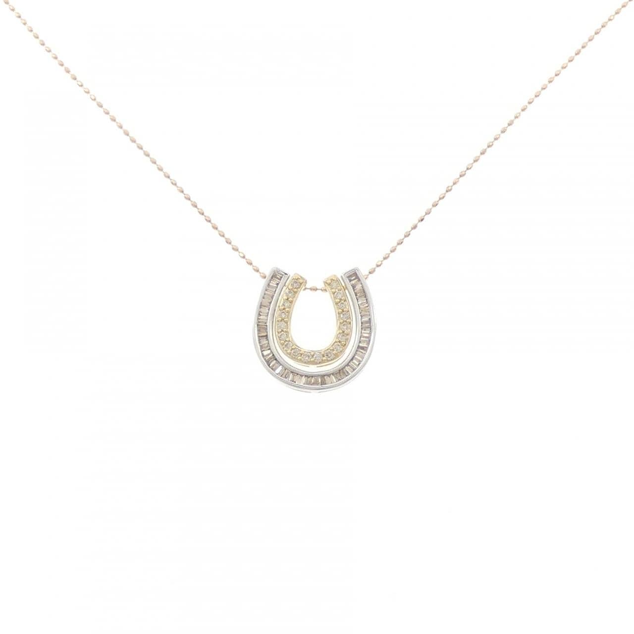 K18スリーカラー 2WAY ホースシュー ダイヤモンド ネックレス 0.22CT