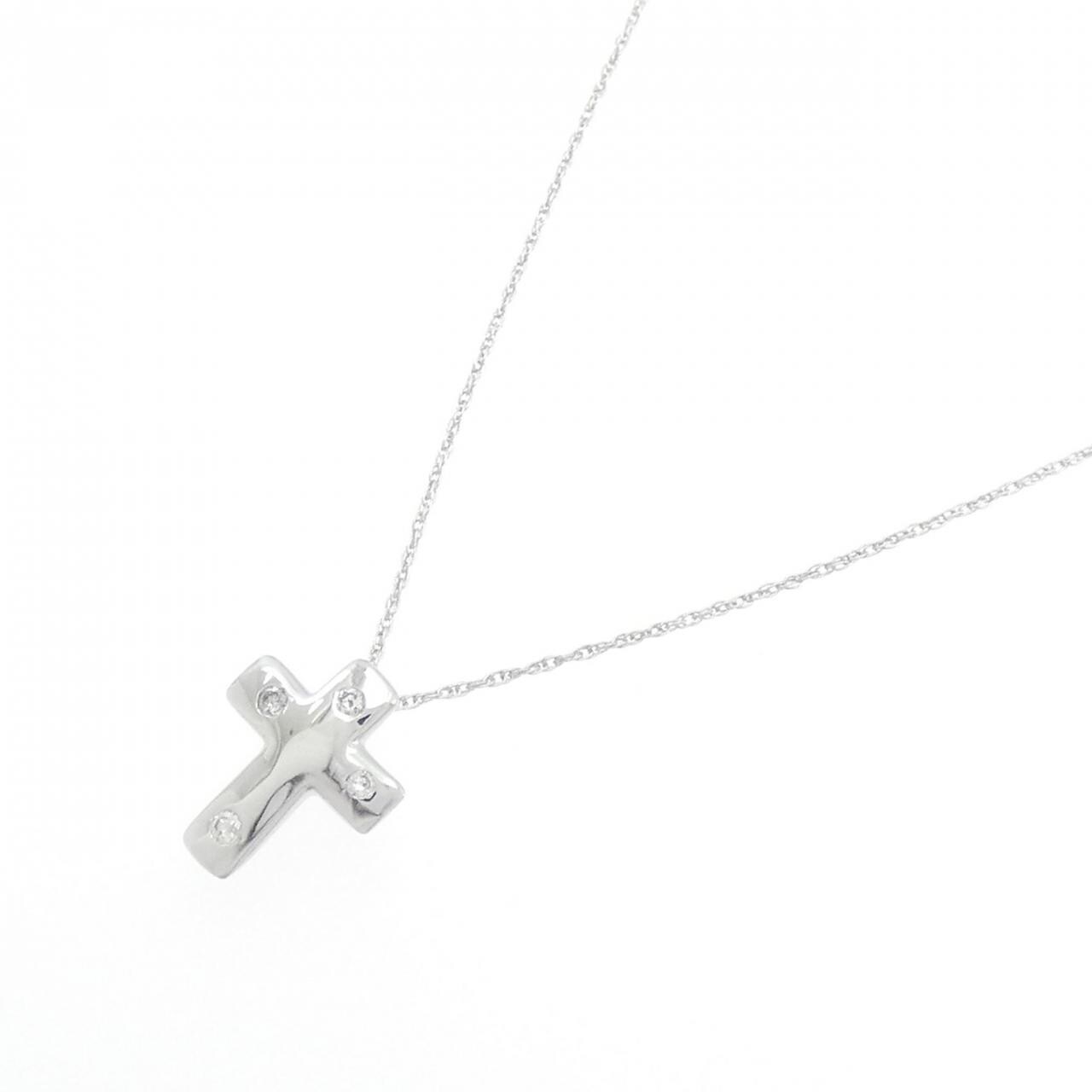 K18WG/750WG クロス ダイヤモンド ネックレス 0.06CT