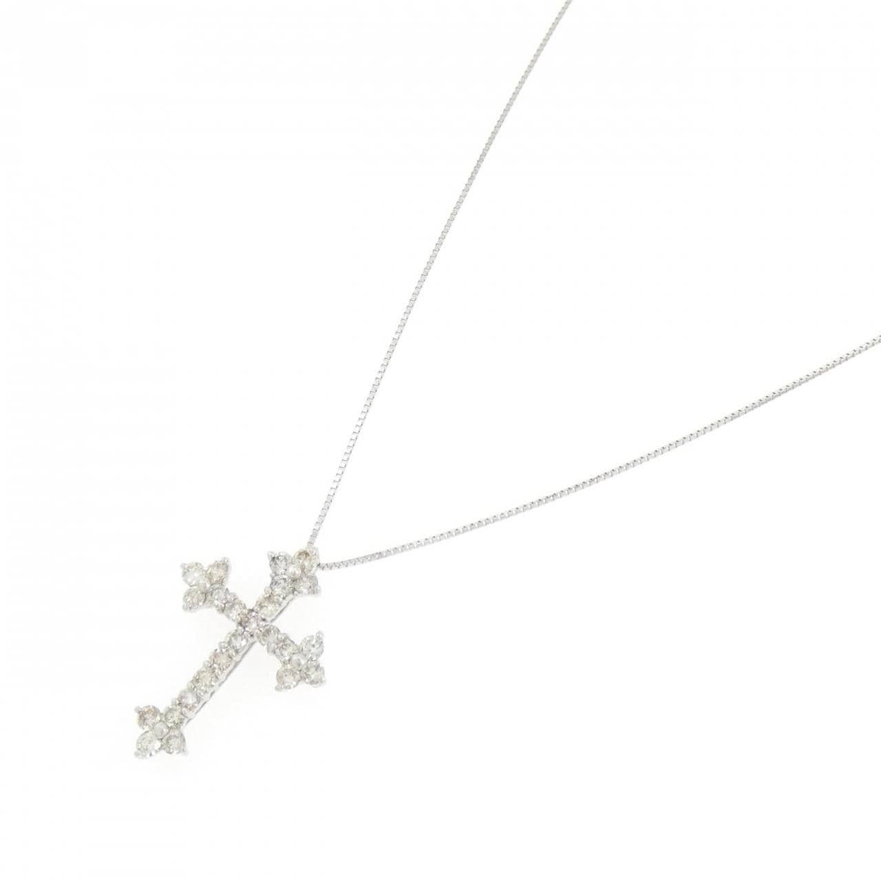 K18WG クロス ダイヤモンド ネックレス 1.00CT