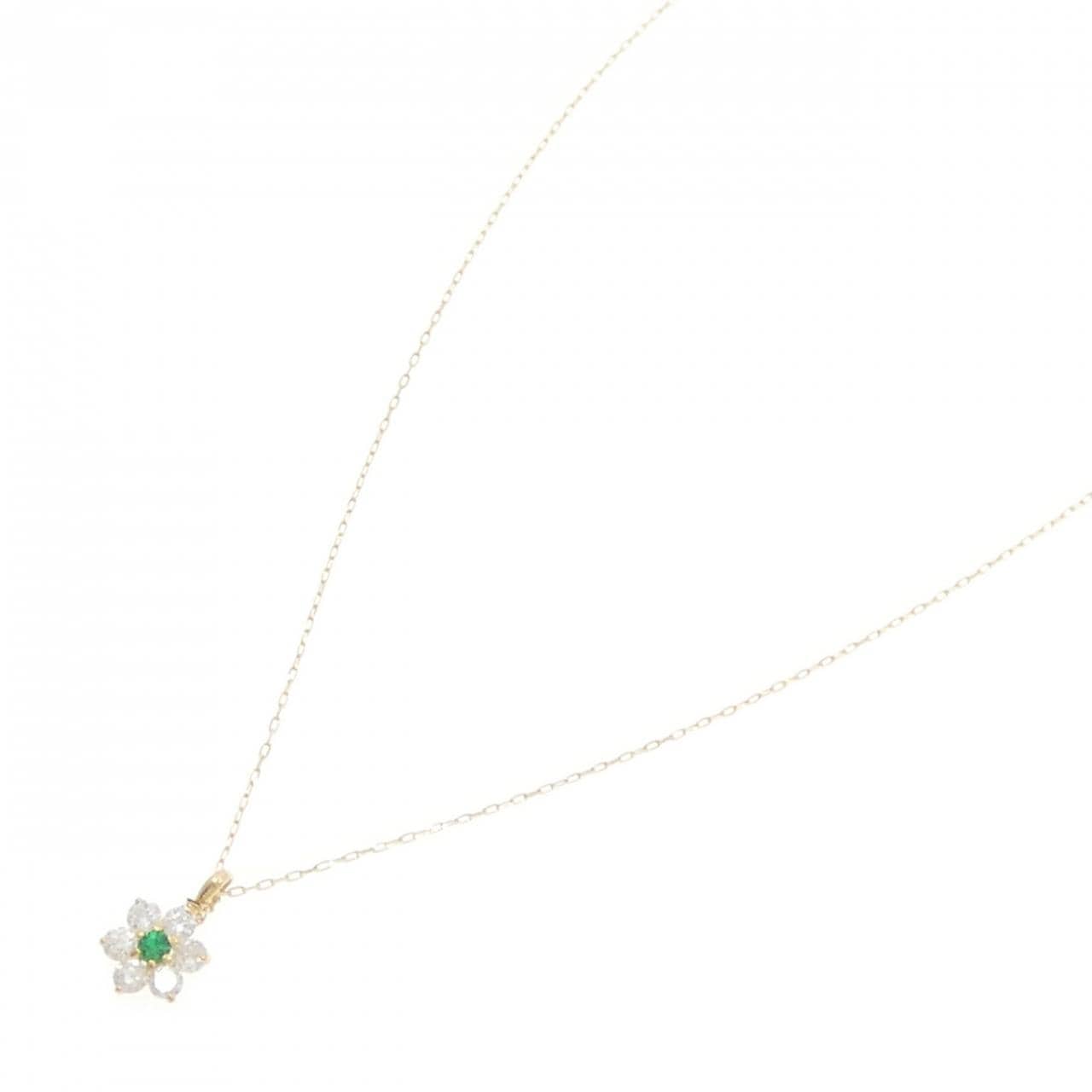 K18YG フラワー エメラルド ネックレス 0.03CT