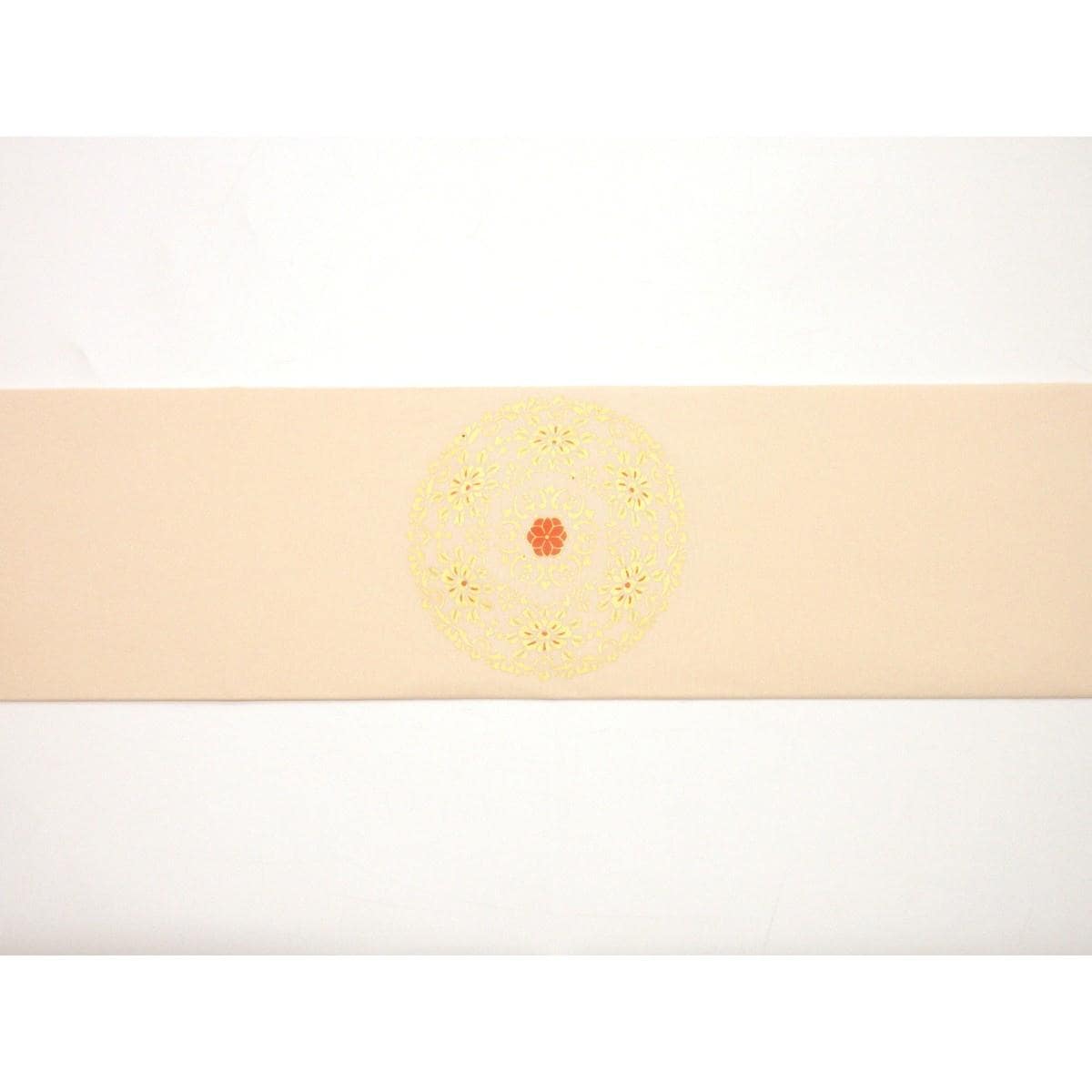 【未使用品】名古屋帯　塩瀬染帯　友禅金彩加工　刺繍入り