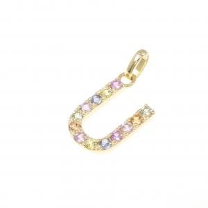 【新品】K18YG イニシャルU サファイヤ ペンダント 0.20CT