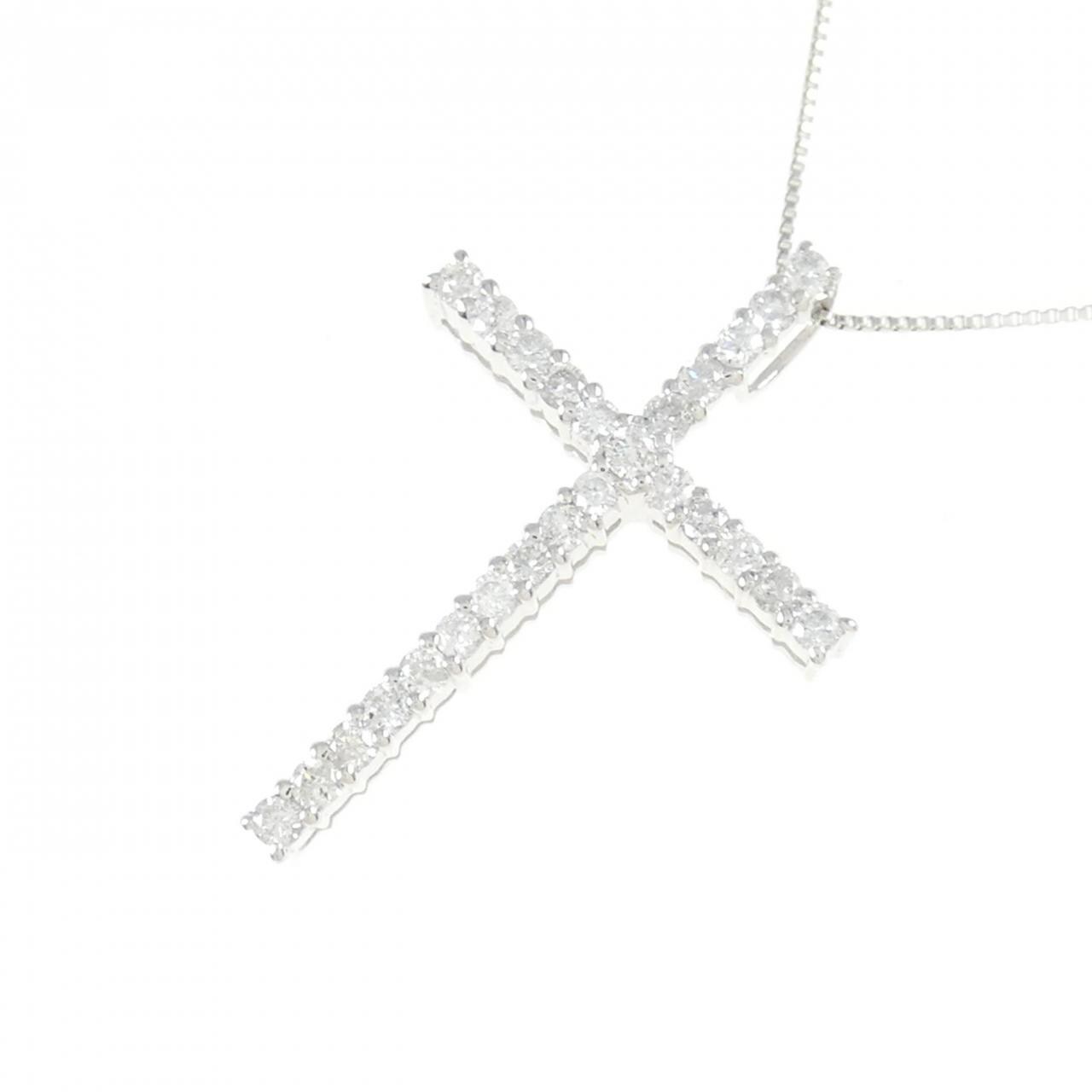 K18WG クロス ダイヤモンド ネックレス 0.50CT