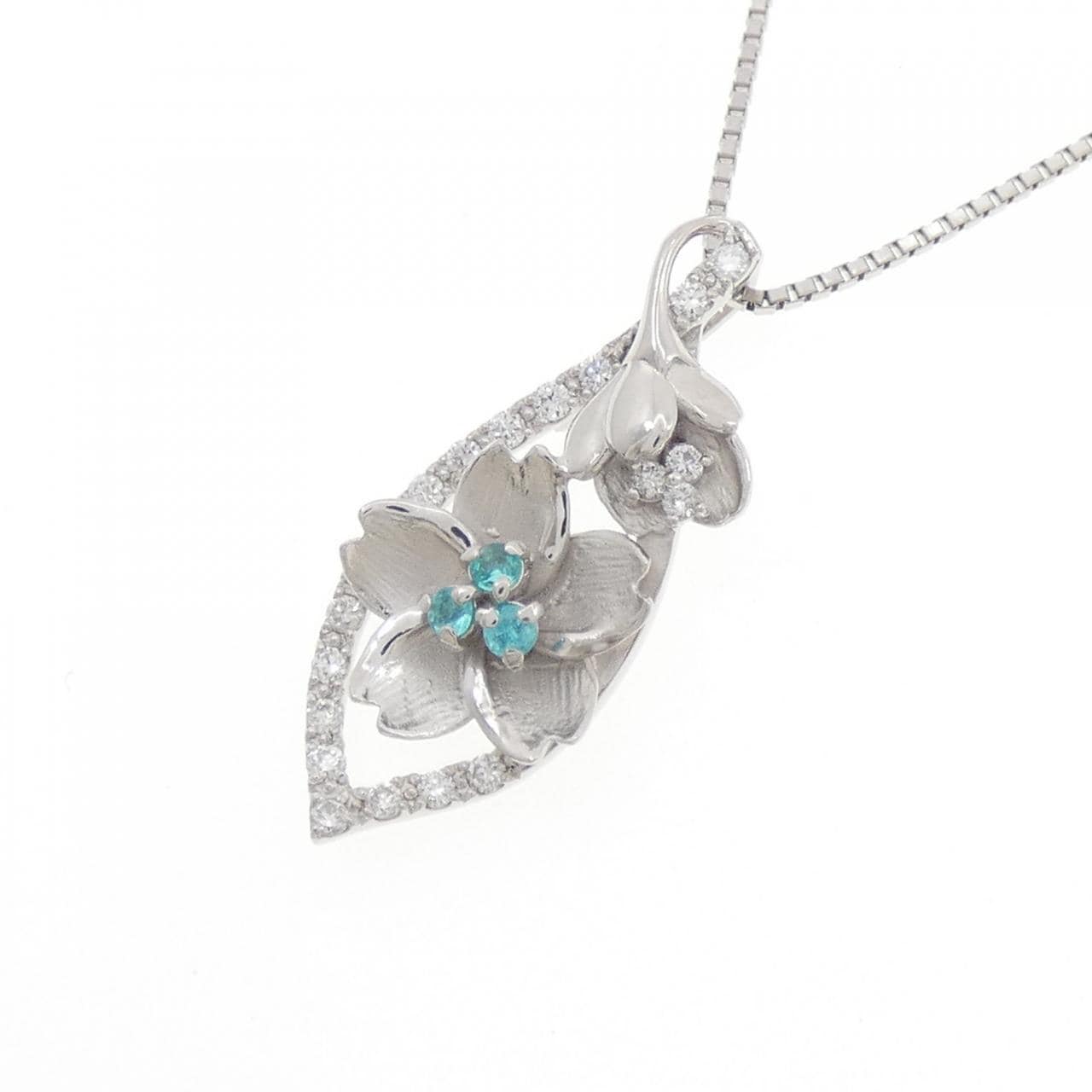 PT900/PT850 フラワー パライバトルマリン ネックレス 0.05CT