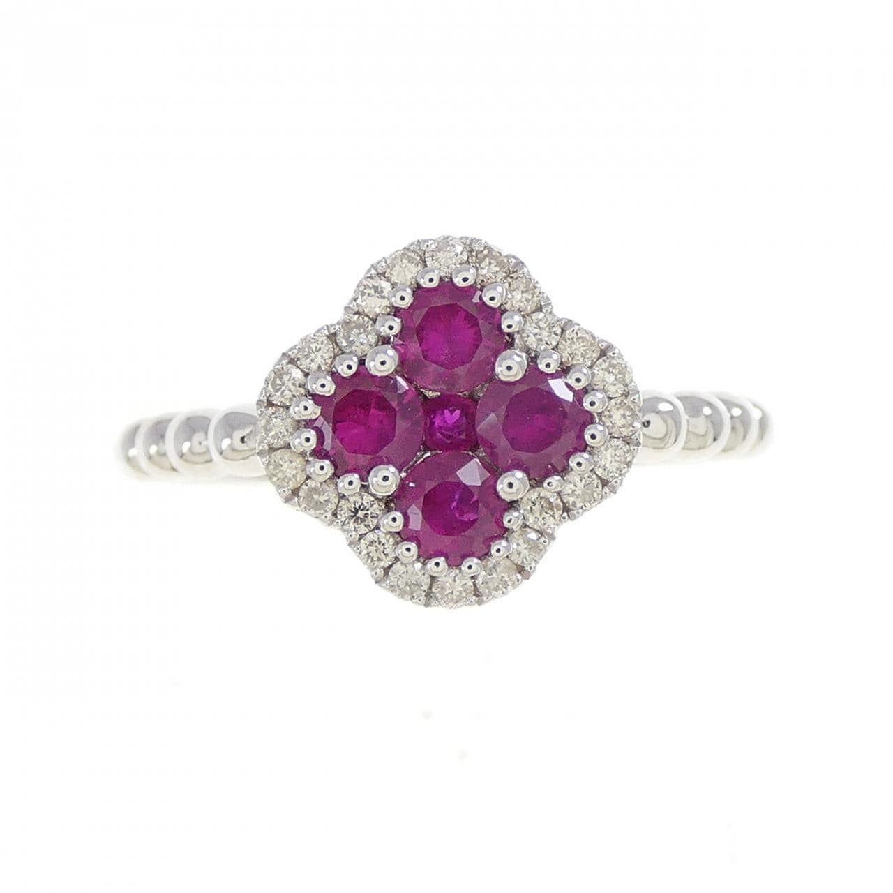 K18WG フラワー ルビー リング 0.55CT