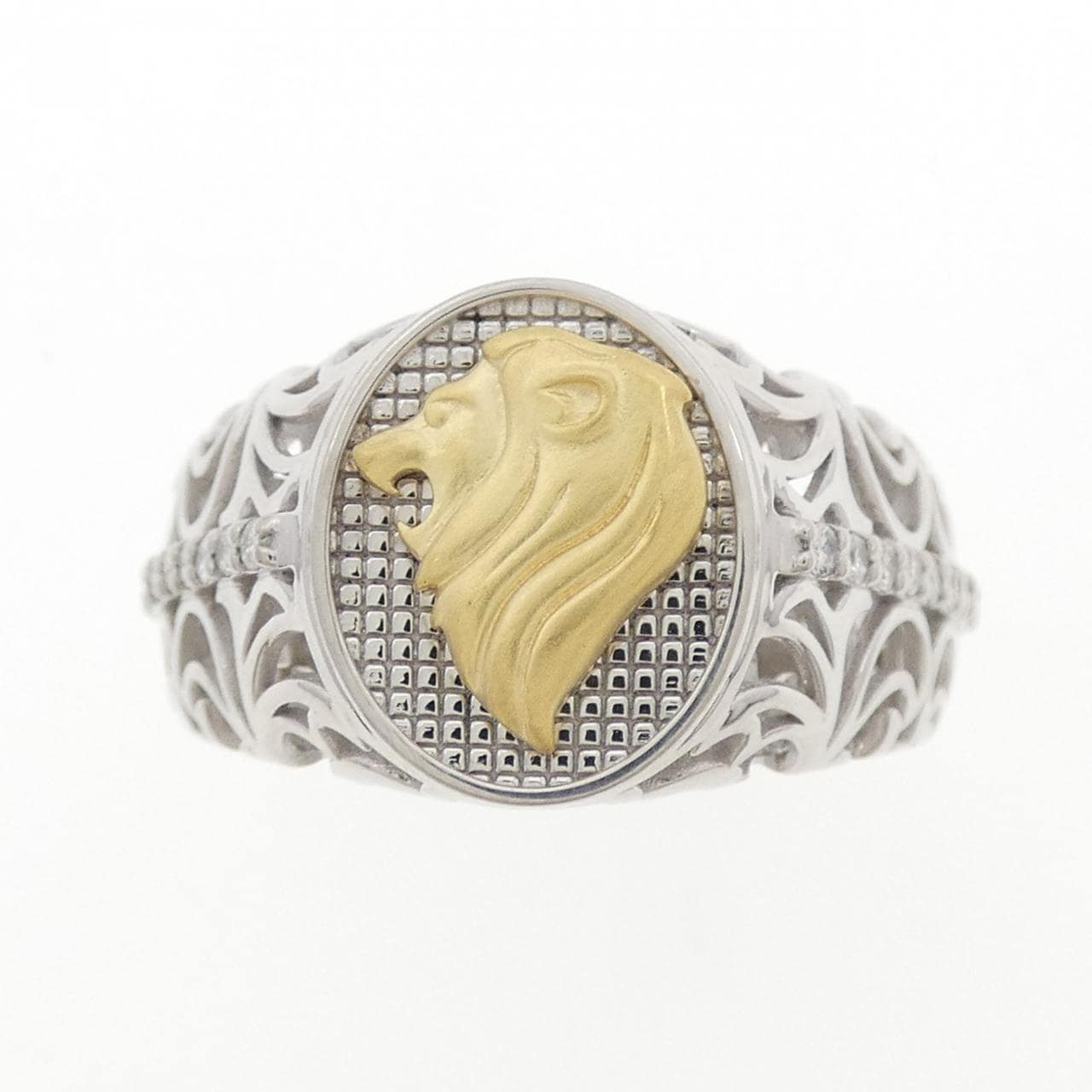 PT950/K18YG ライオン ダイヤモンド リング 0.126CT