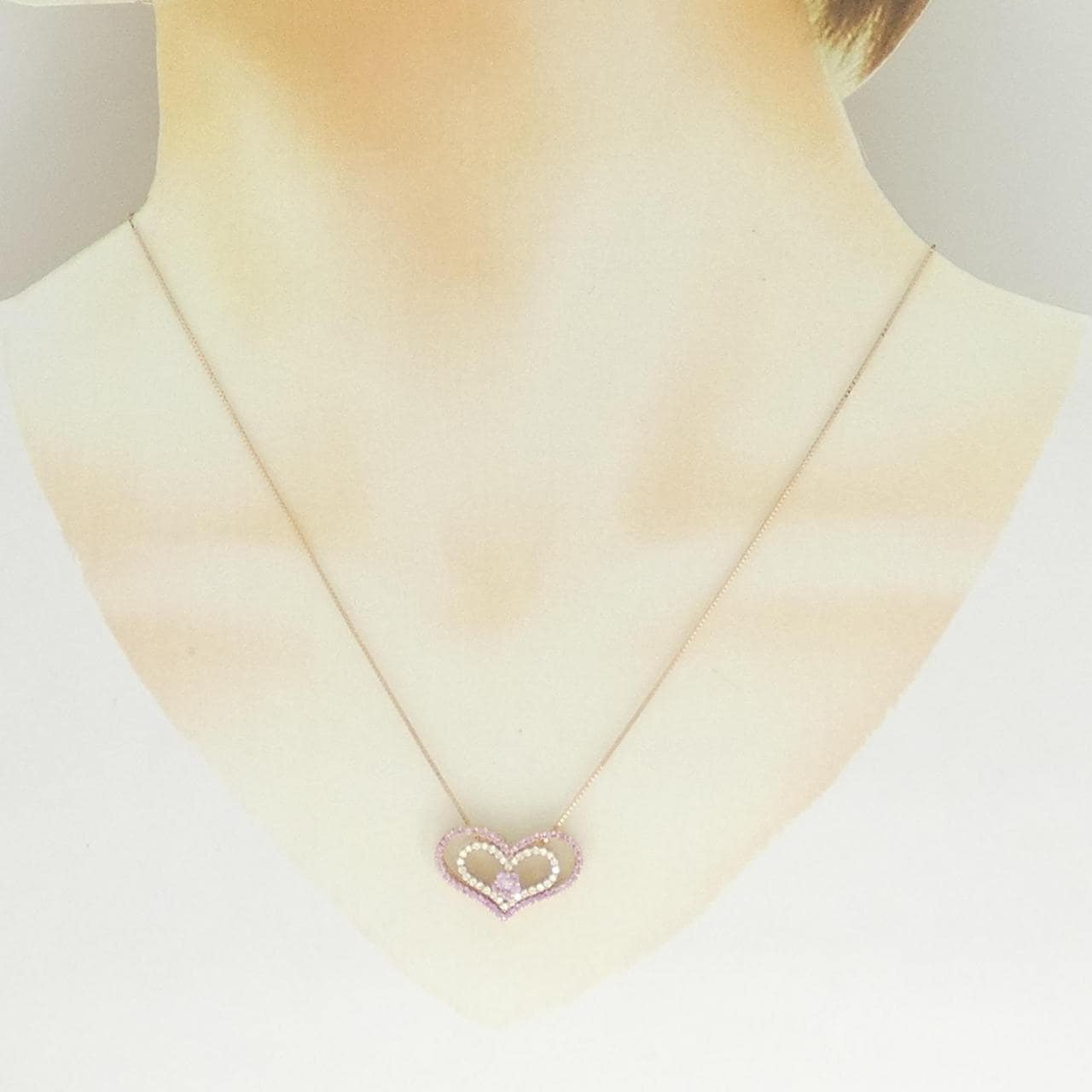K18PG ハート×フラワー サファイヤ ネックレス 0.40CT
