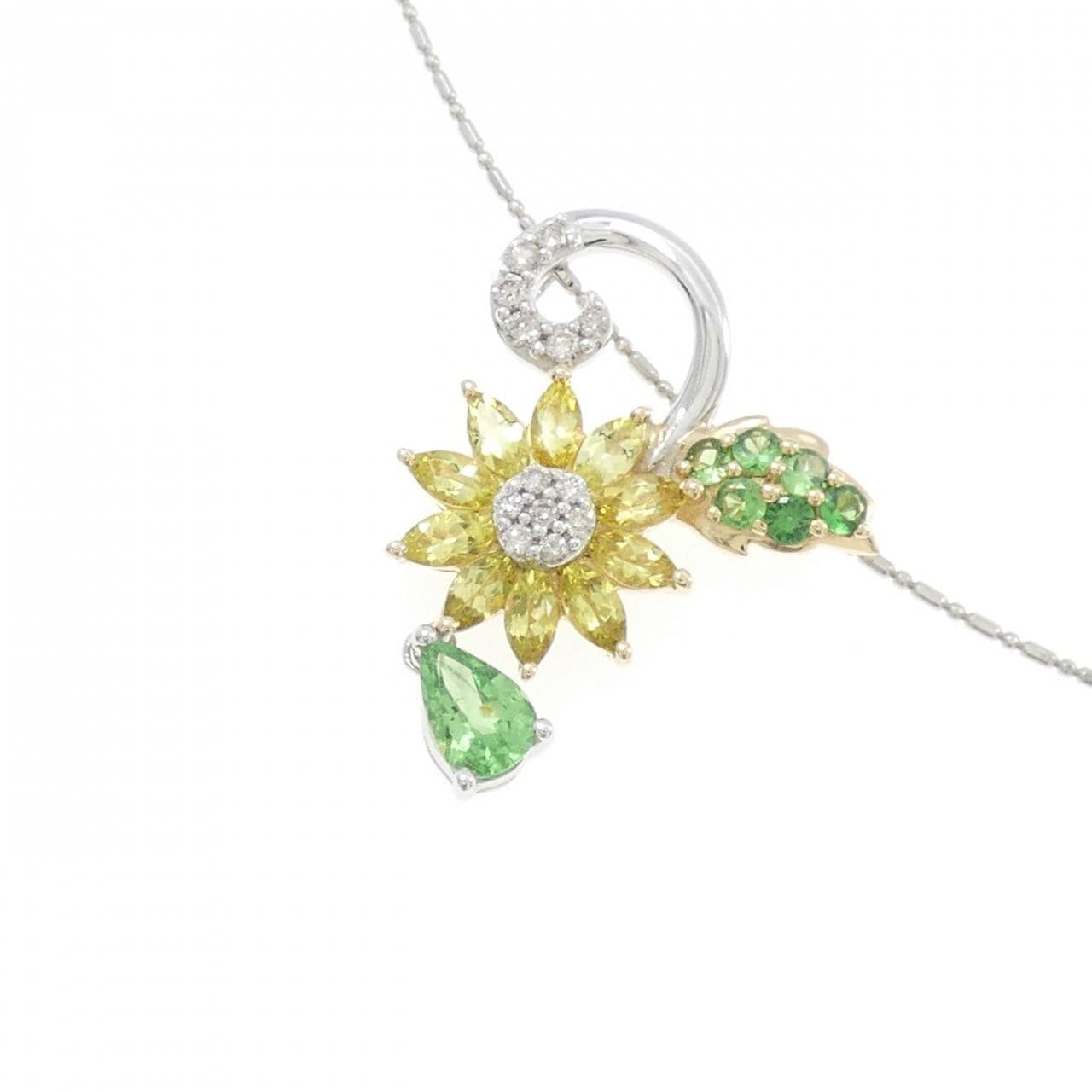 K18/K18WG/PT999 フラワー カラーストーン ネックレス