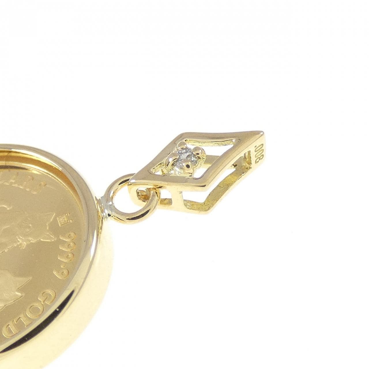 K18YG(枠) ダイヤモンド コイン ペンダント 0.008CT