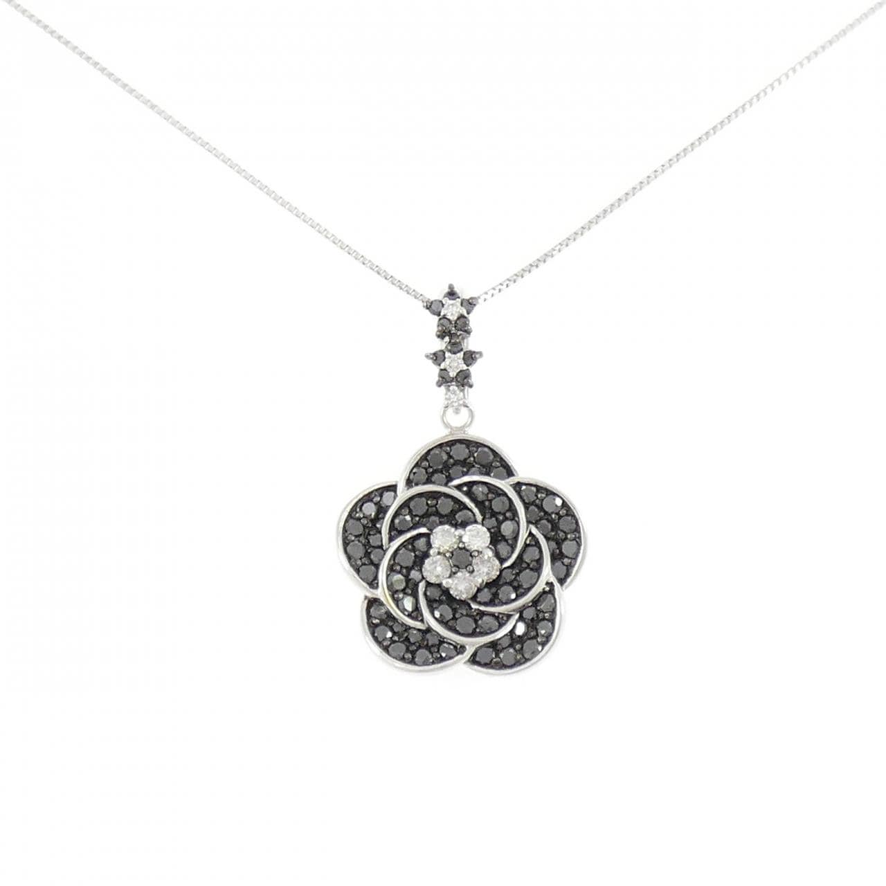 K18WG/K18BG フラワー ダイヤモンド ネックレス 0.16CT
