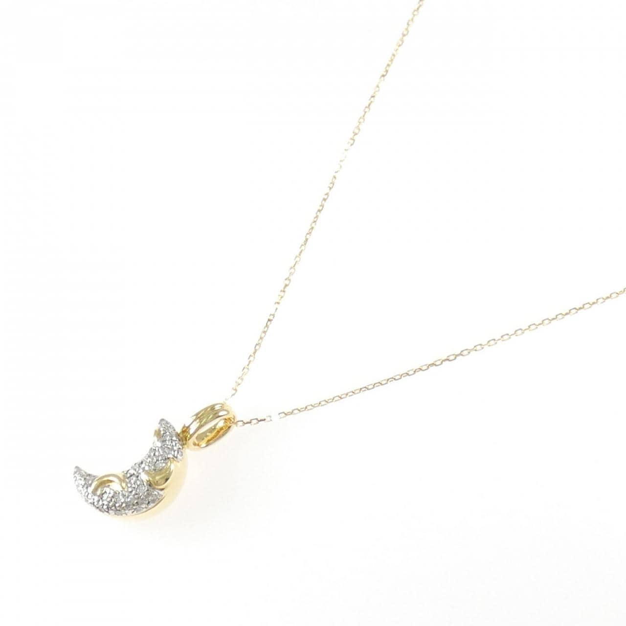 K18YG/K18WG ムーン ダイヤモンド ネックレス 0.16CT
