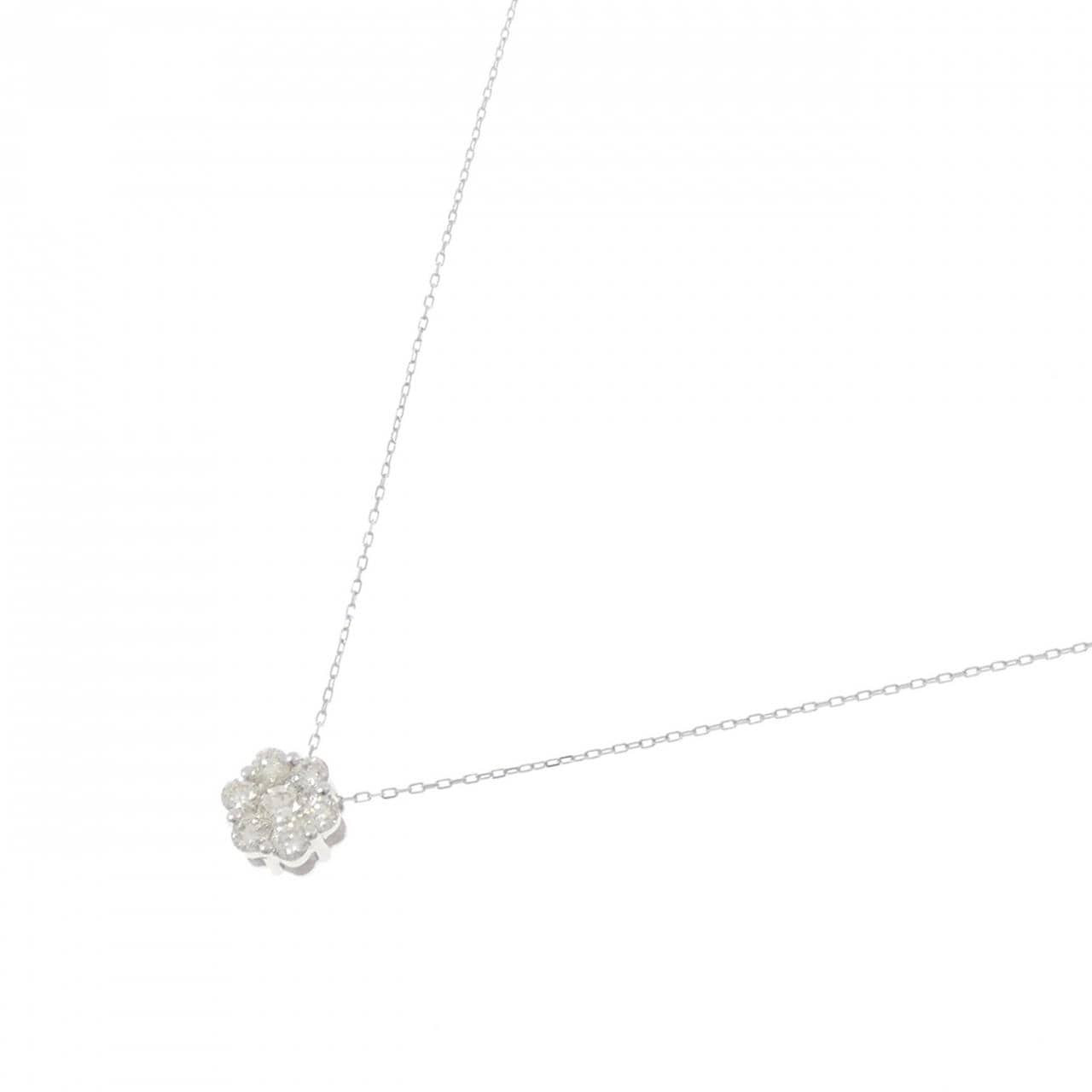 K18WG フラワー ダイヤモンド ネックレス 0.30CT