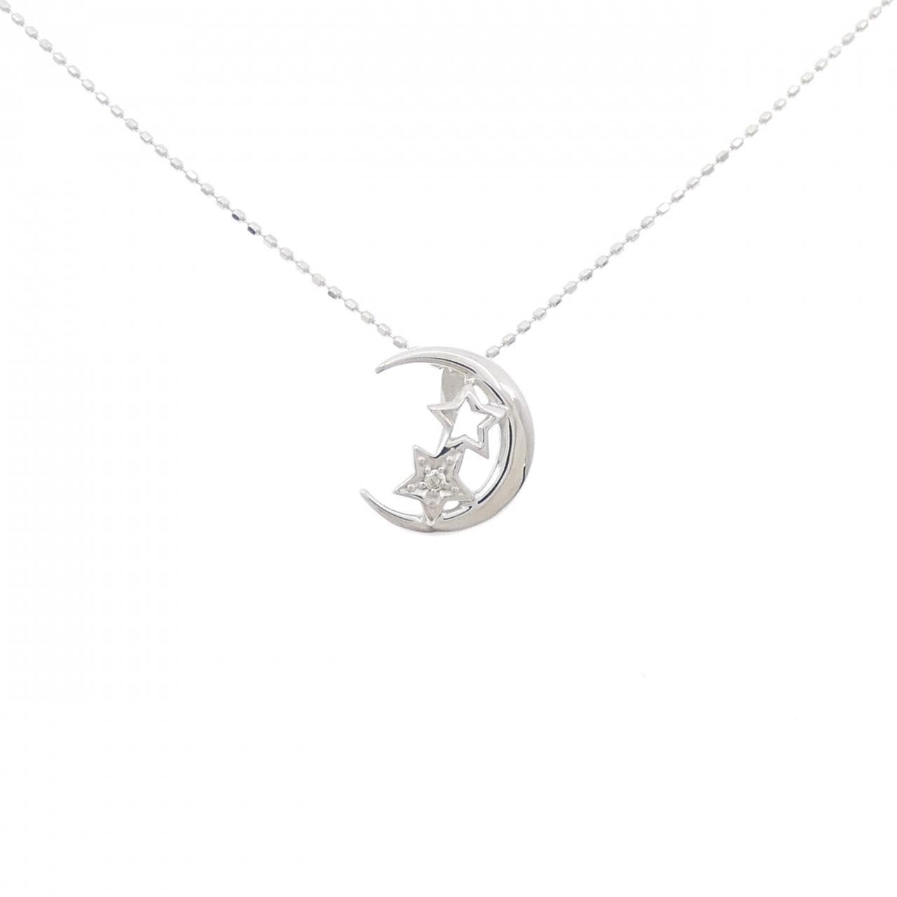 K18WG ムーン×スター ダイヤモンド ネックレス 0.01CT